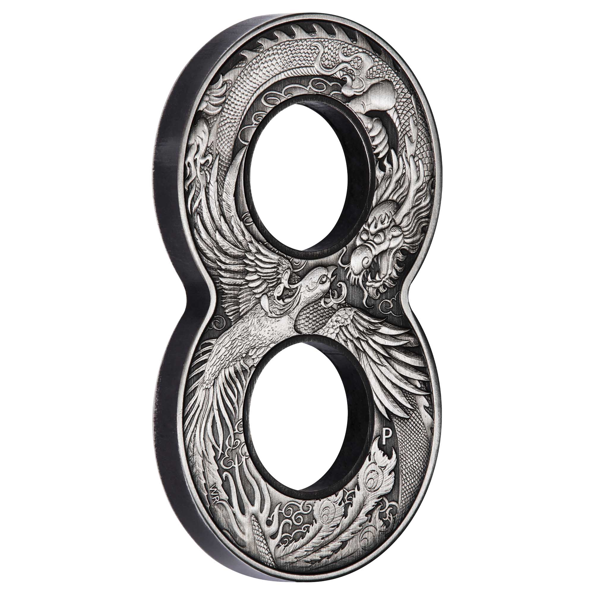 01 figure 8 dragon & phoenix 2019 2oz silver antiqued OnEdge