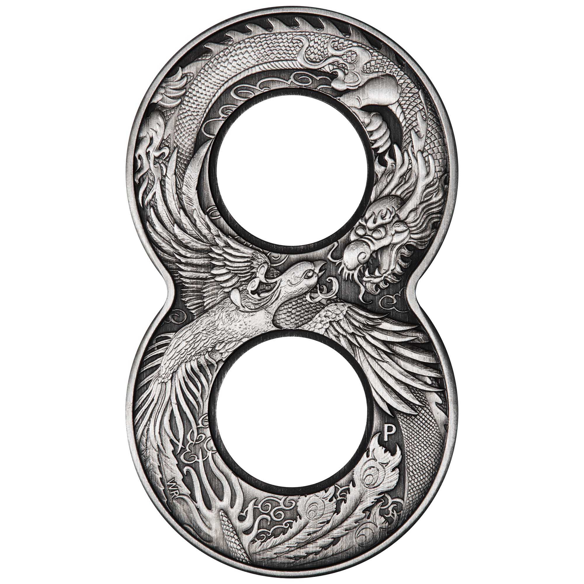02 figure 8 dragon & phoenix 2019 2oz silver antiqued StraightOn
