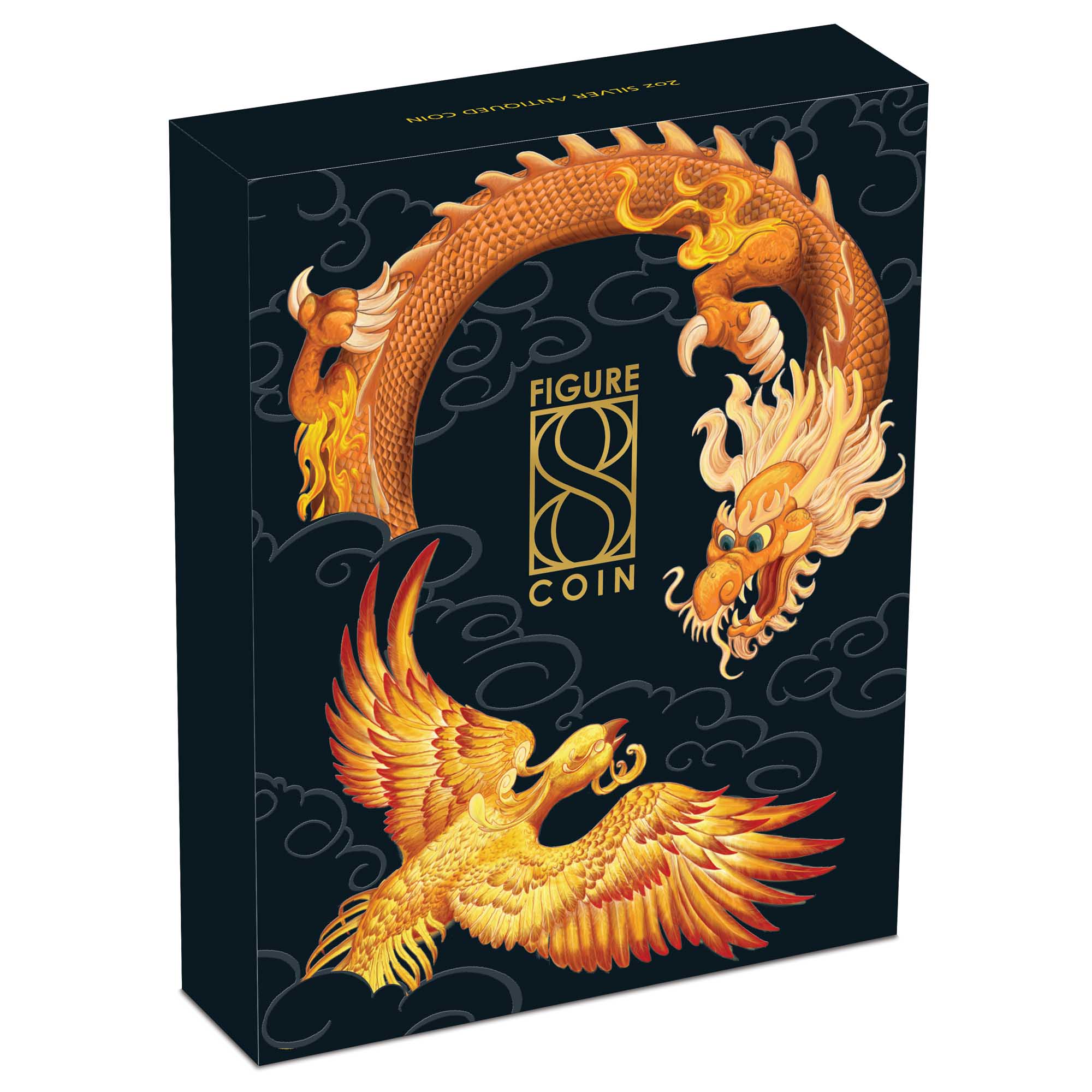 05 figure 8 dragon & phoenix 2019 2oz silver antiqued InShipper