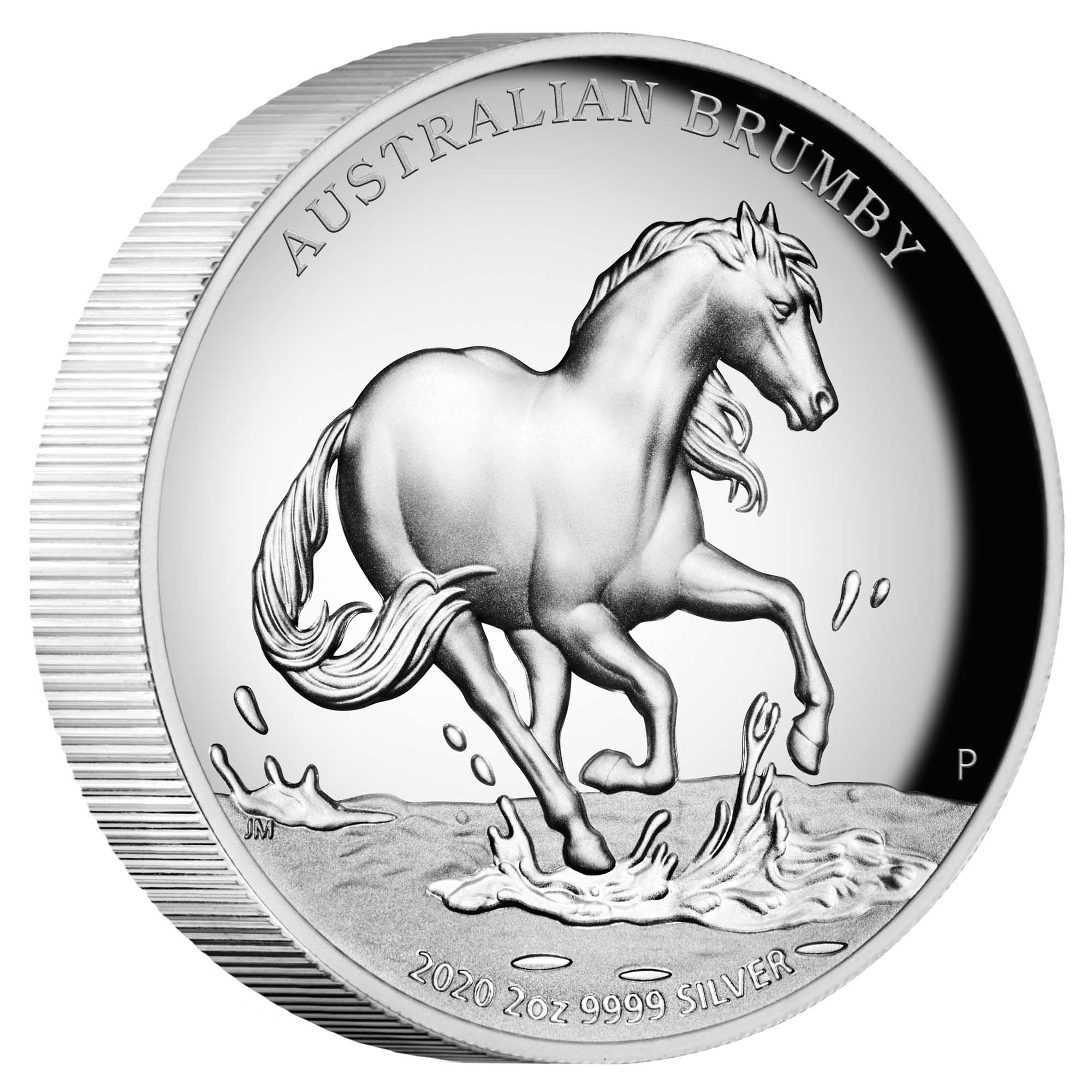 01 2020 AustralianBrumby 2oz Silver Proof HighRelief Coin OnEdge HighRes