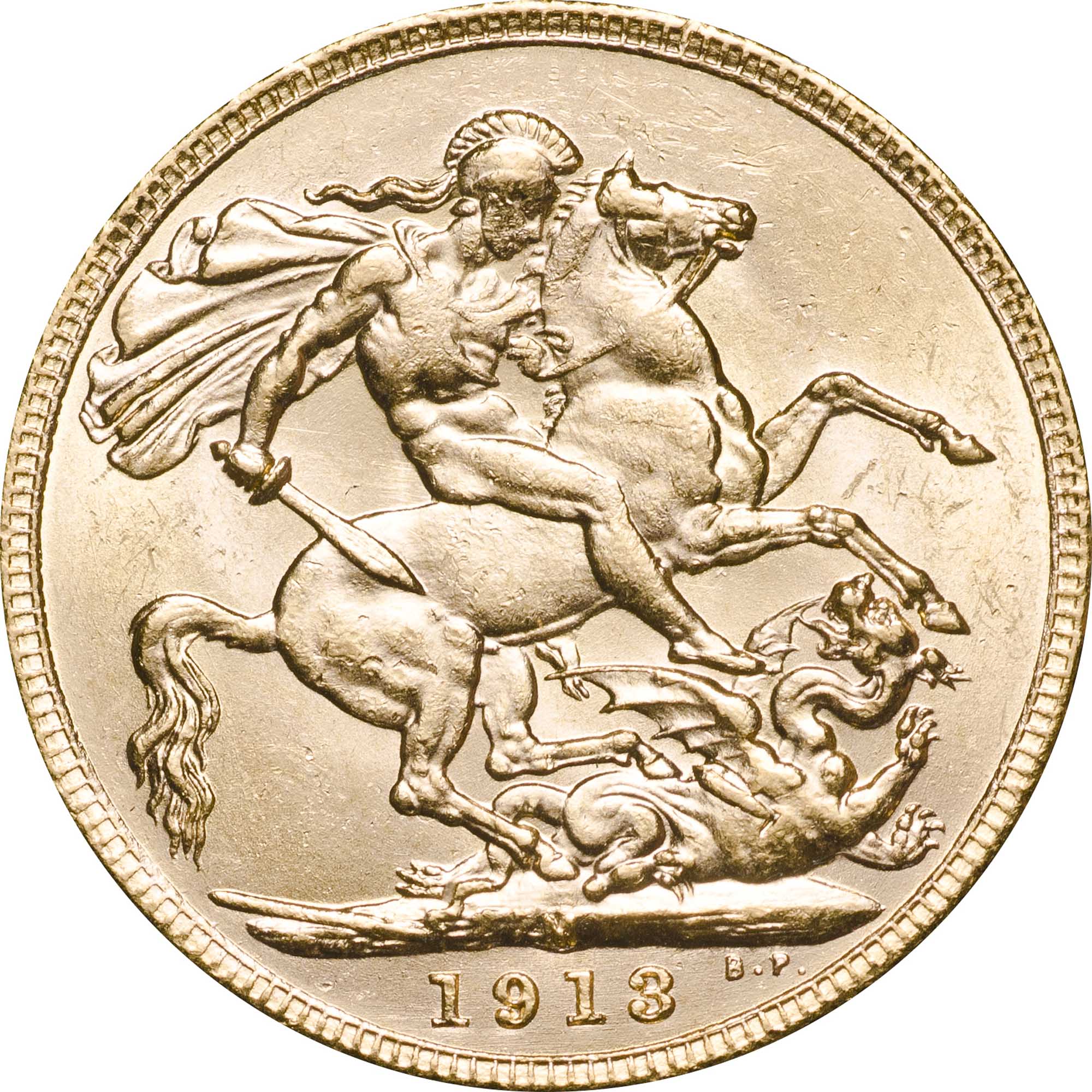 06 1913 gold sovereign mintmark trio Reverse