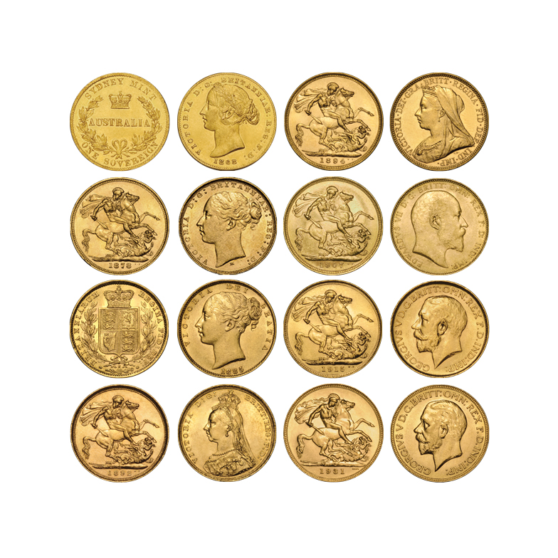 2. 20K74AAA 1857 1931 Sovereign Complete Type Set