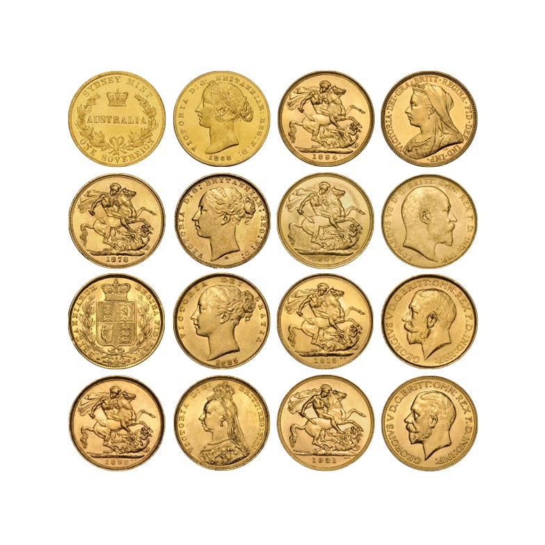 2. 20K74AAA 1857 1931 Sovereign Complete Type Set