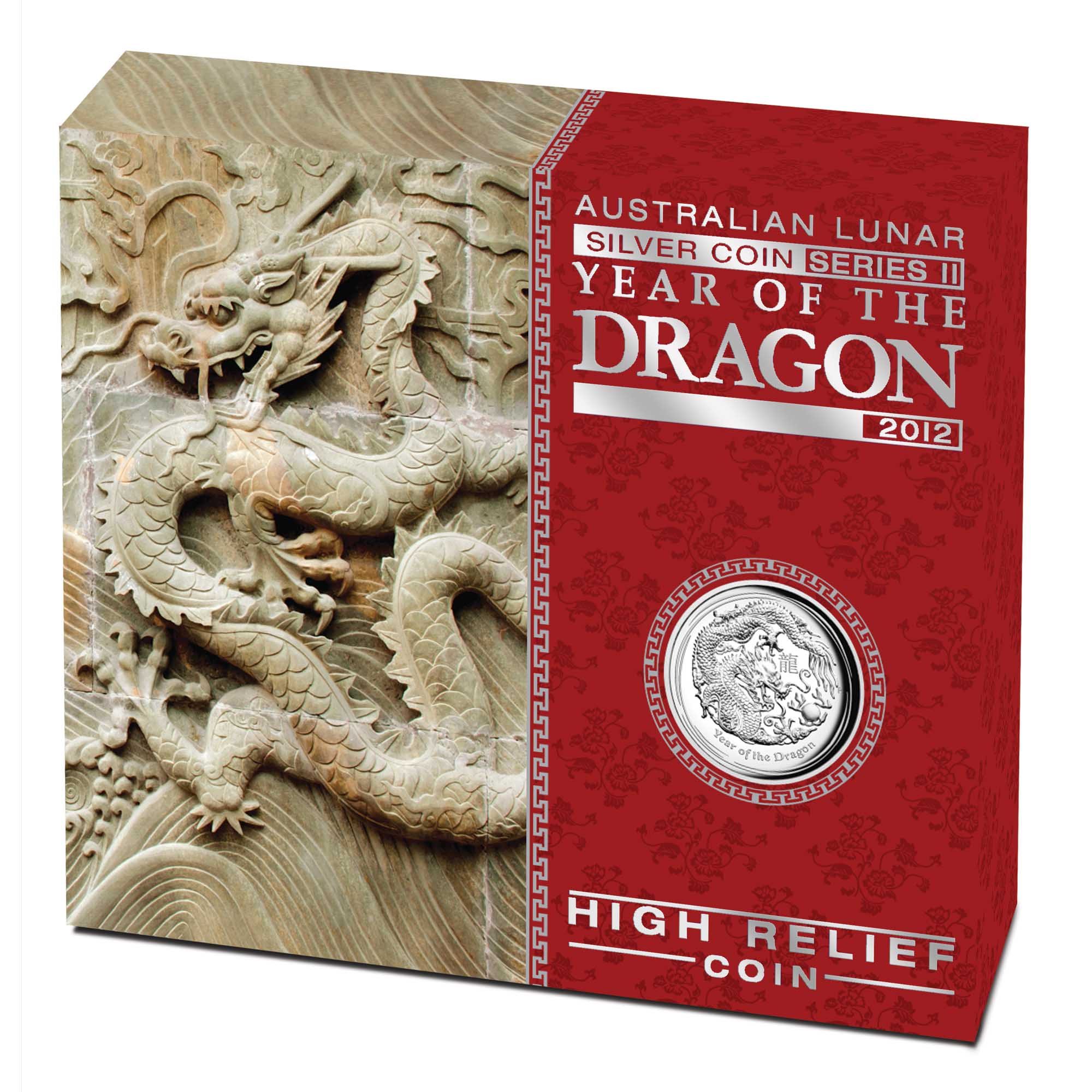 20 2012 Lunar  YearOfTheDragon Silver 1oz HighRelief InCase