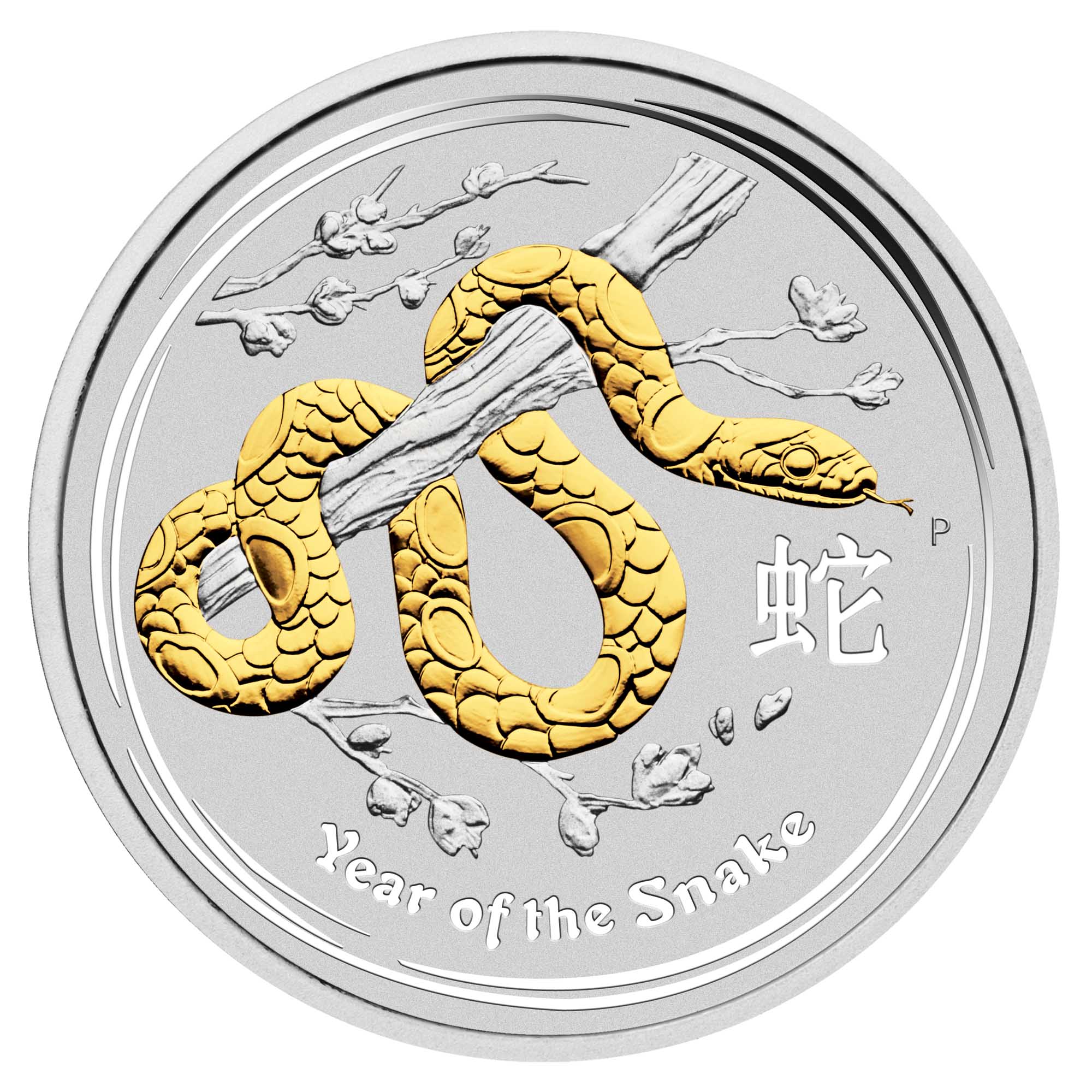 08 2013 Lunar YearOfTheSnake Silver 1oz Gilded StraightOn Hi