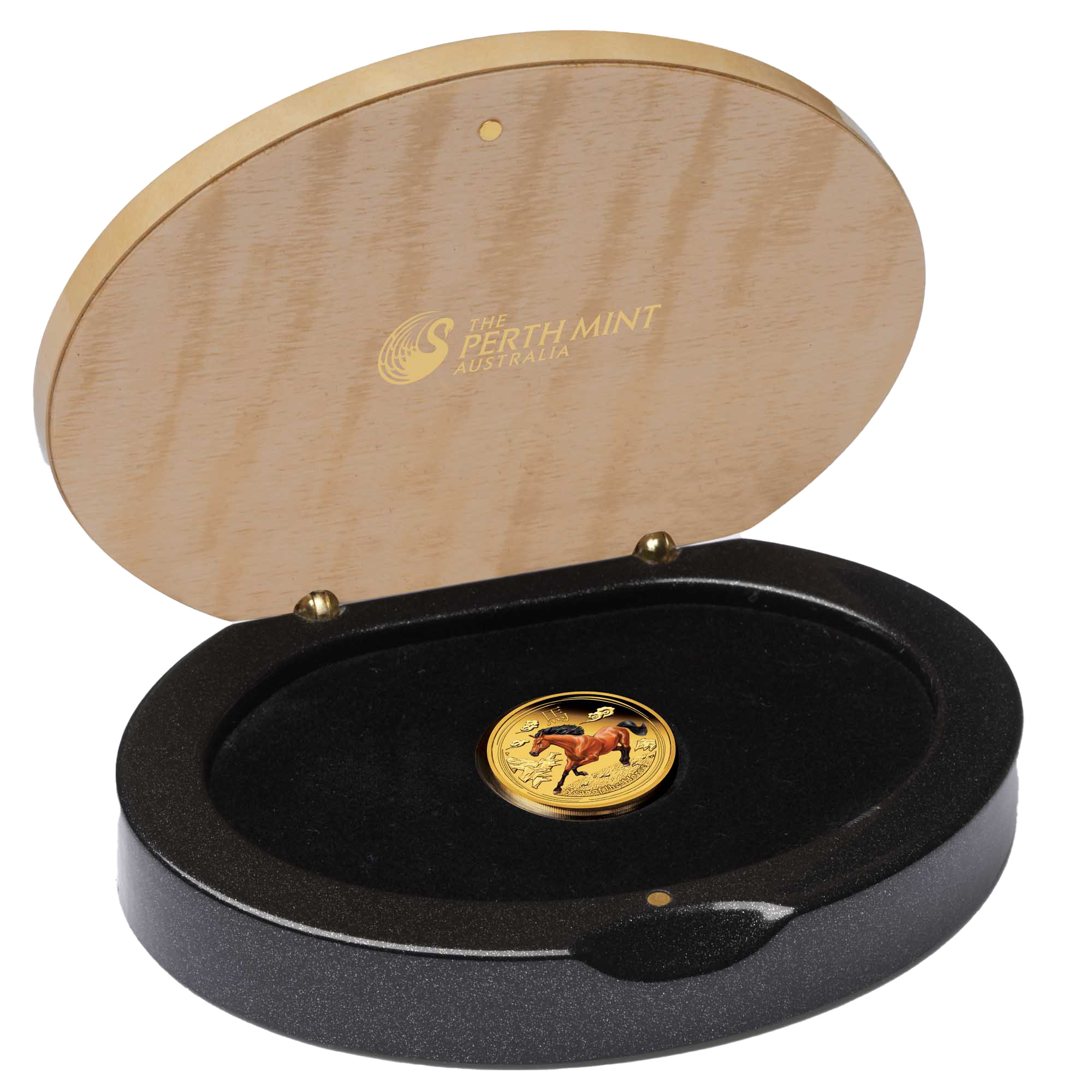 08 2014 Lunar YearOfTheHorse Gold 1 10oz Coloured Proof InCase HighRes V2