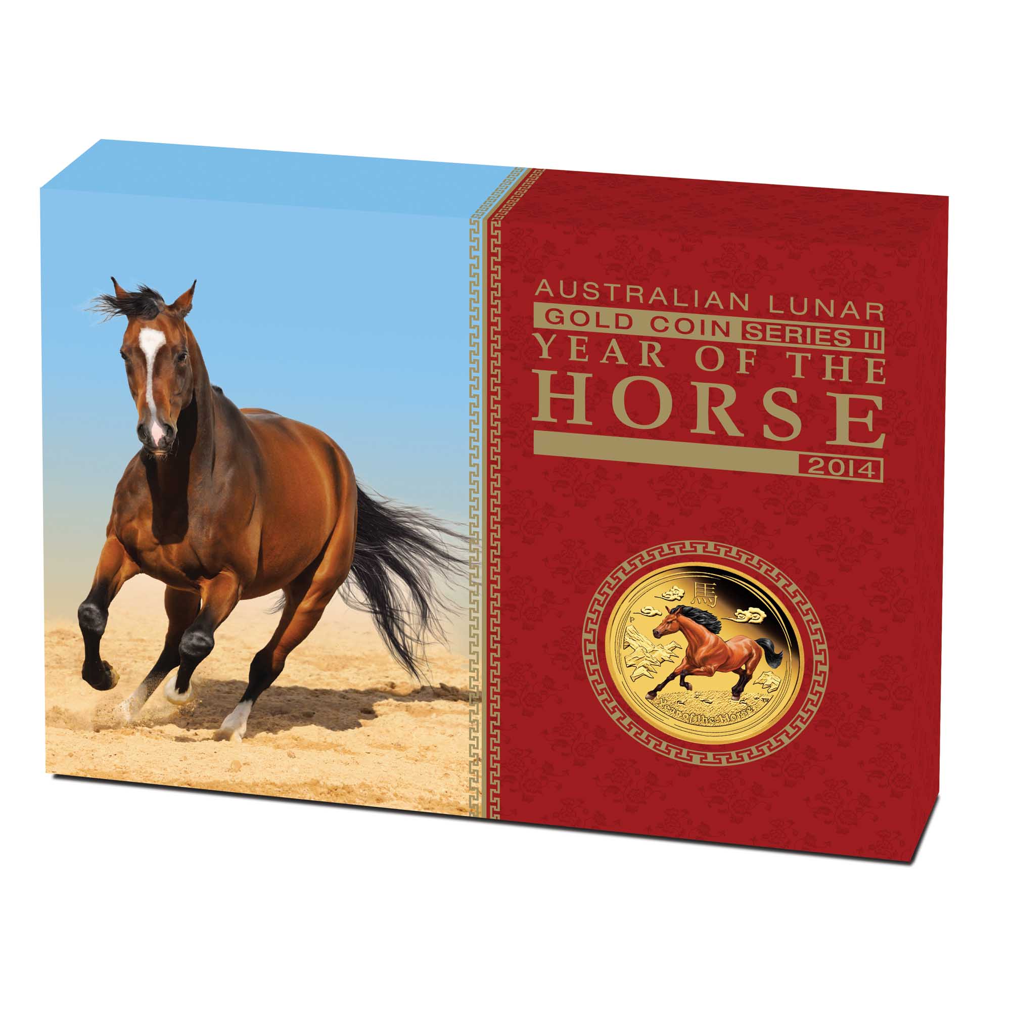 09 2014 Lunar YearOfTheHorse Gold Coloured Proof InShipper HighRes