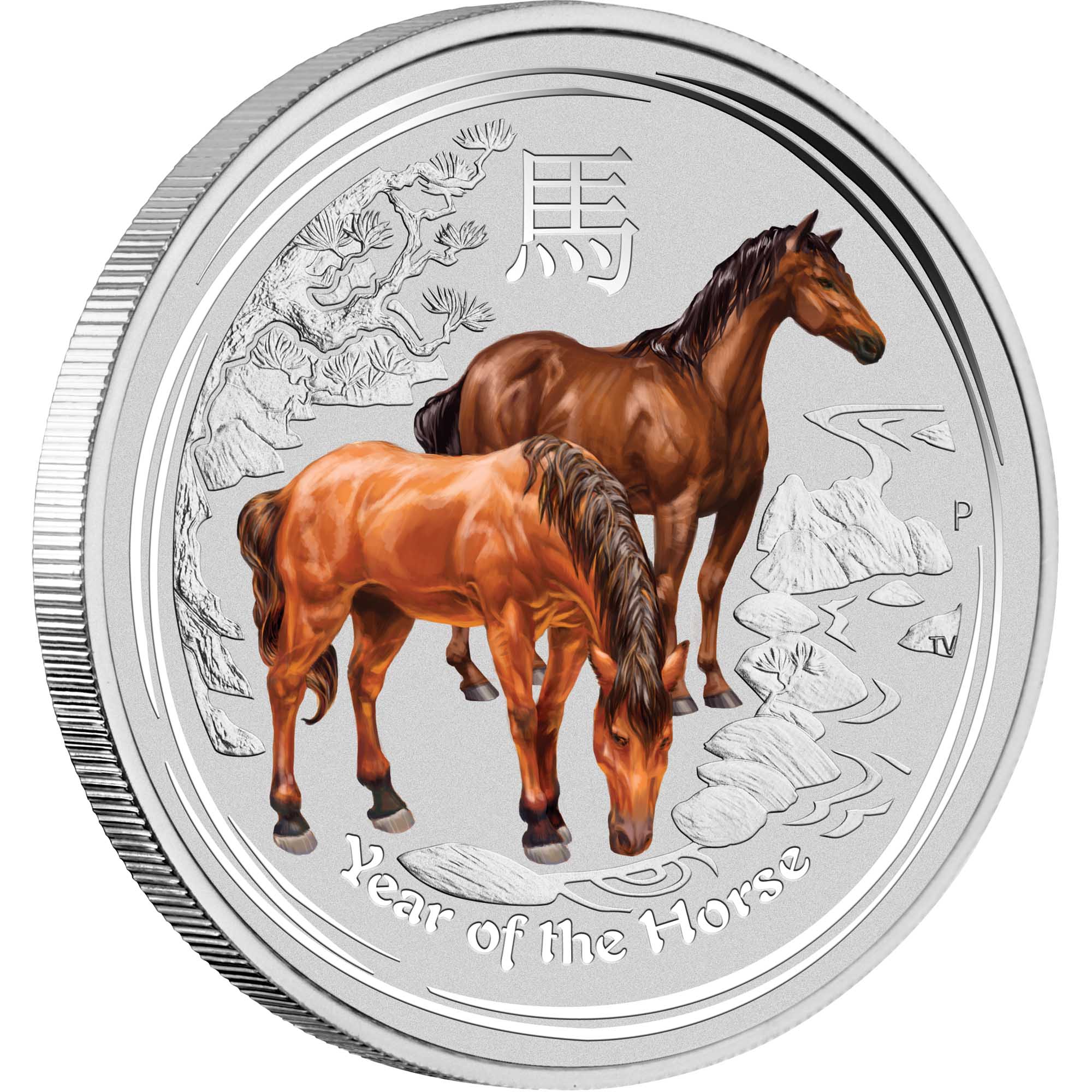 18 2014 Lunar YearOfTheHorse Silver 1oz Coloured Bullion OnEdge HighRes