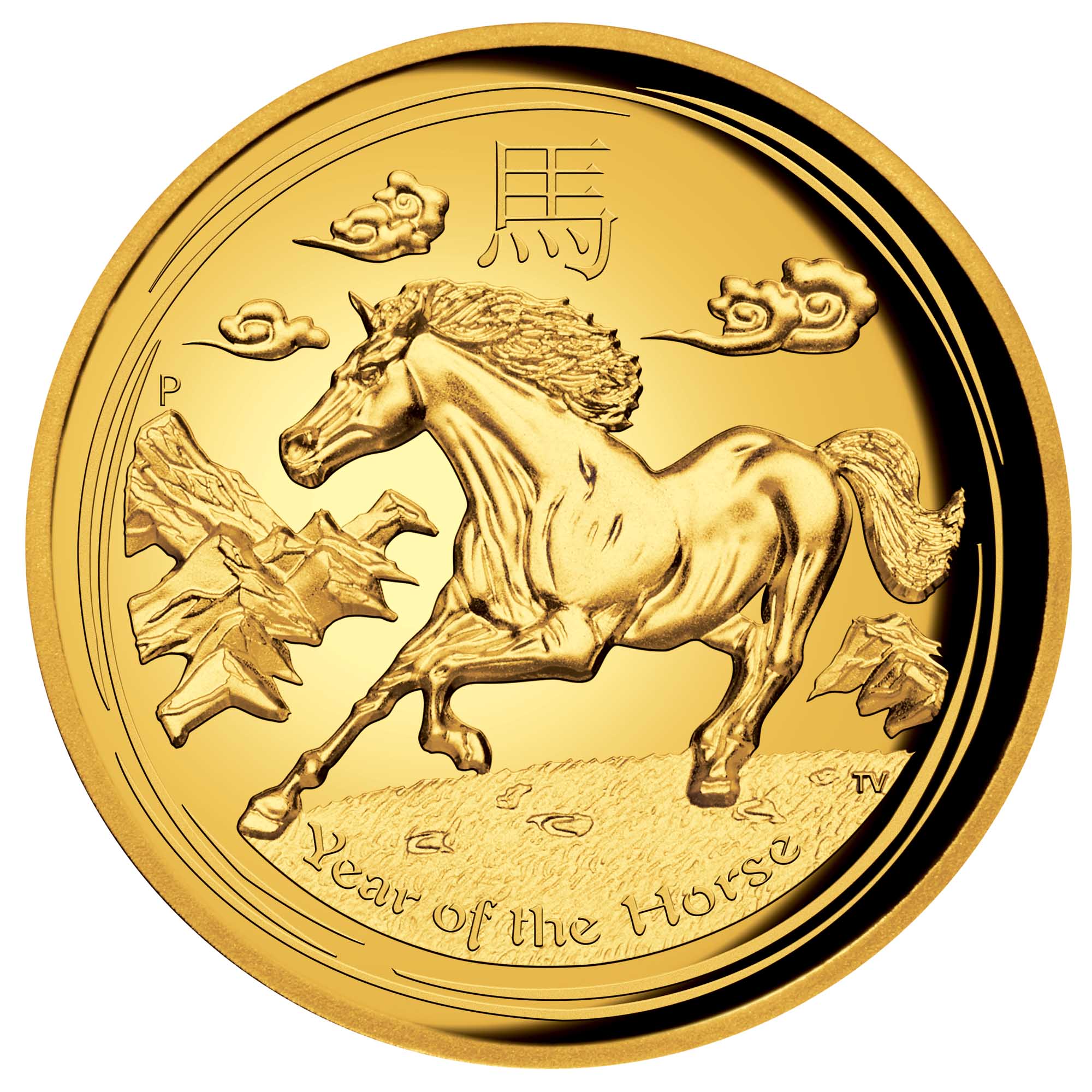 02 2014 YearOfTheHorse 1oz Gold HighRelief Proof StraightOn HighRes