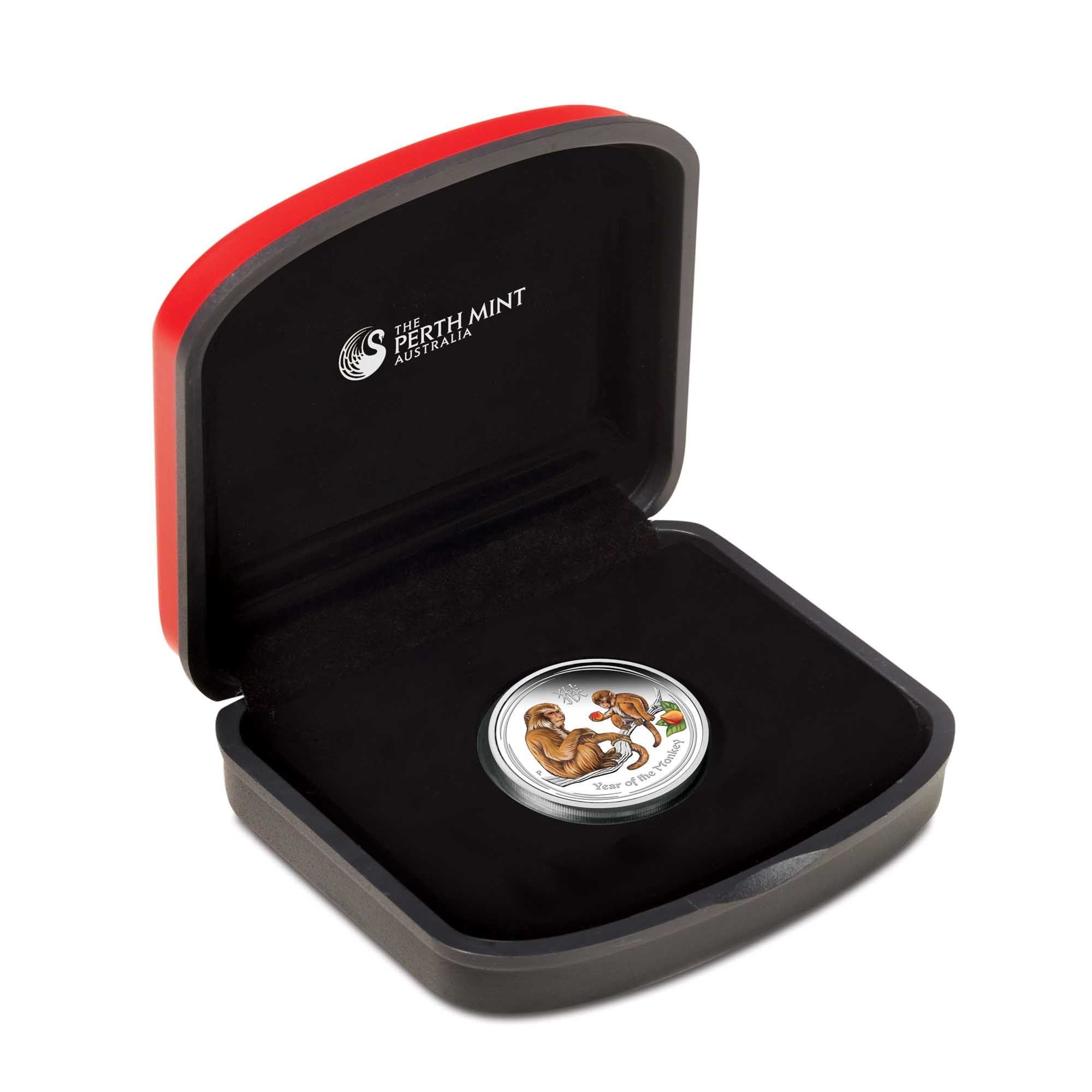 04 australian lunar series ii year of the monkey 2016 1 2oz silver proof coloured InCase