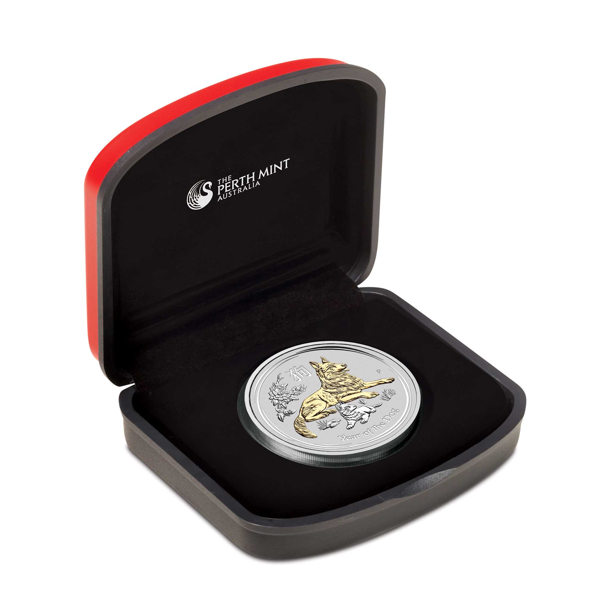 04 australian lunar silver coin series ii year of the dog 2018 1oz silver gilded InCase