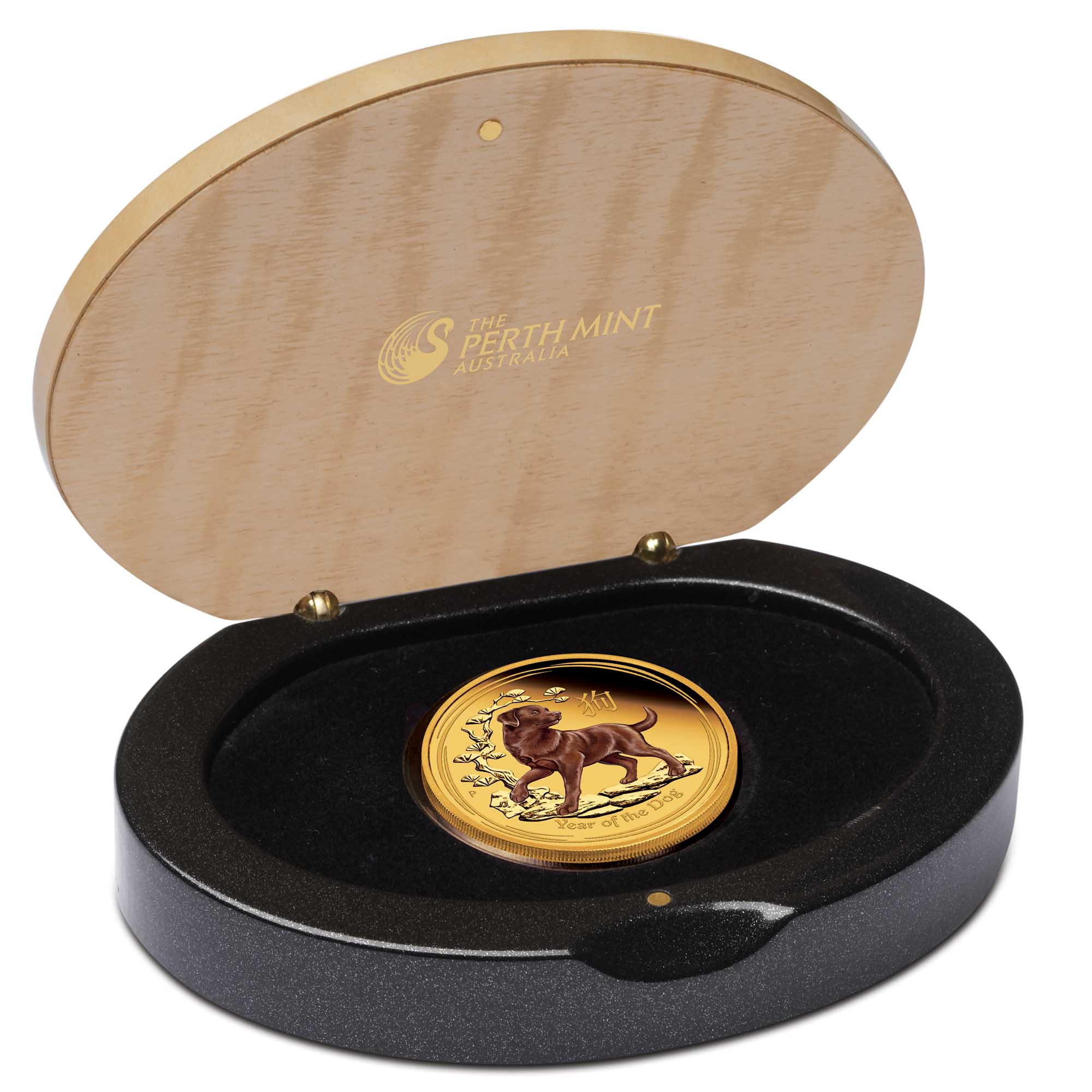 04 australian lunar gold coin series ii year of the dog 2018 1oz gold proof coloured InCase
