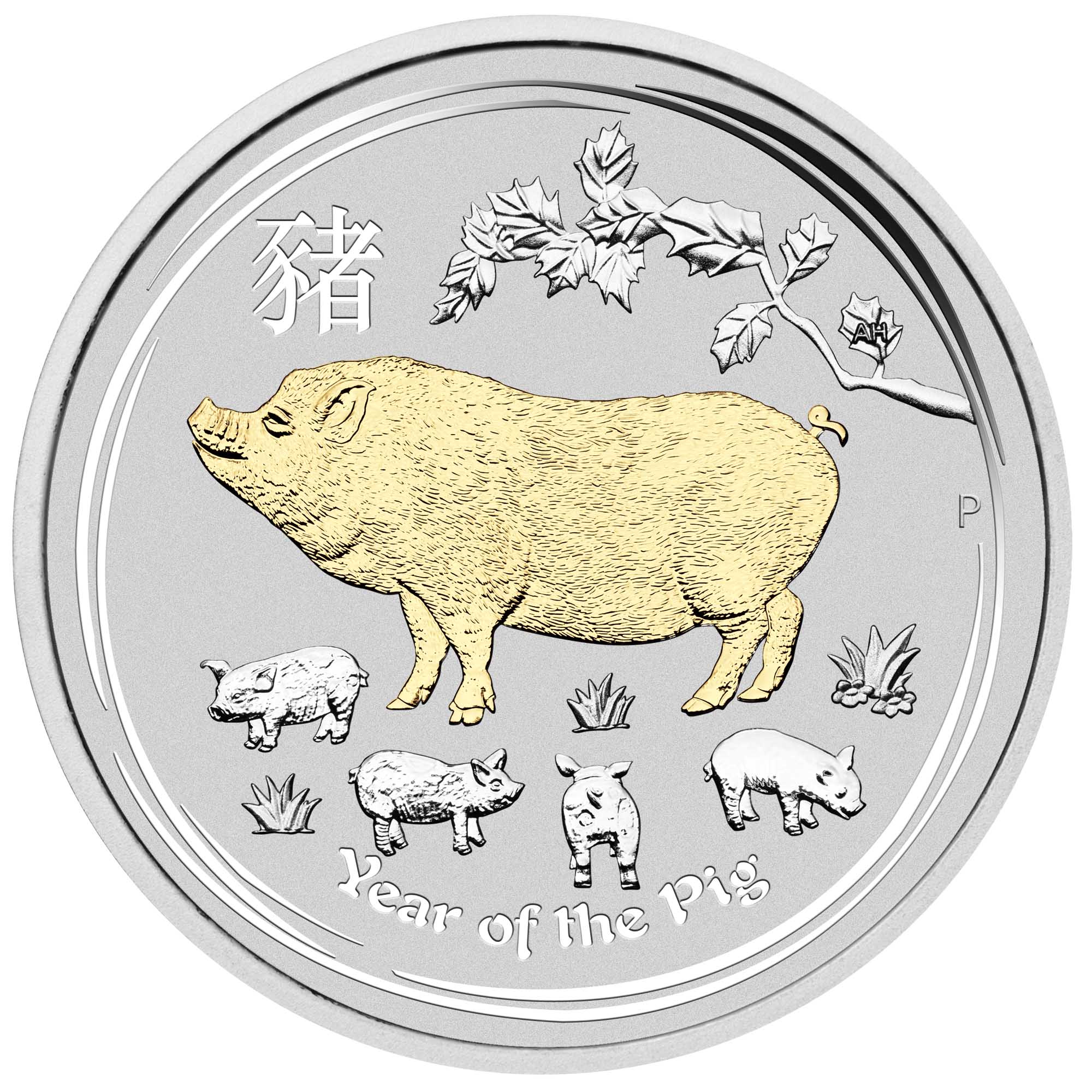 02 australian lunar silver coin series ii year of the pig 2019 1oz silver gilded StraightOn