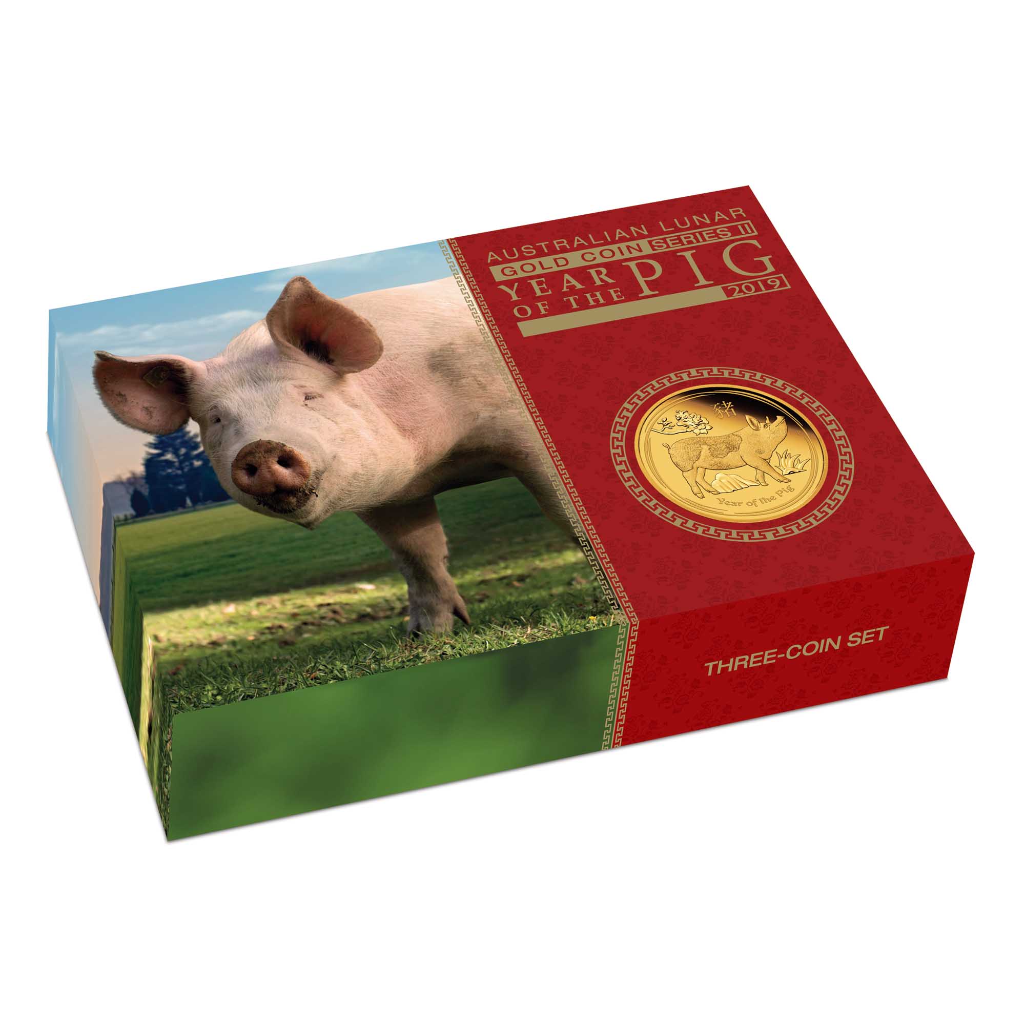 07 australian lunar gold coin series ii year of the pig three coin set 2019 gold proof InShipper