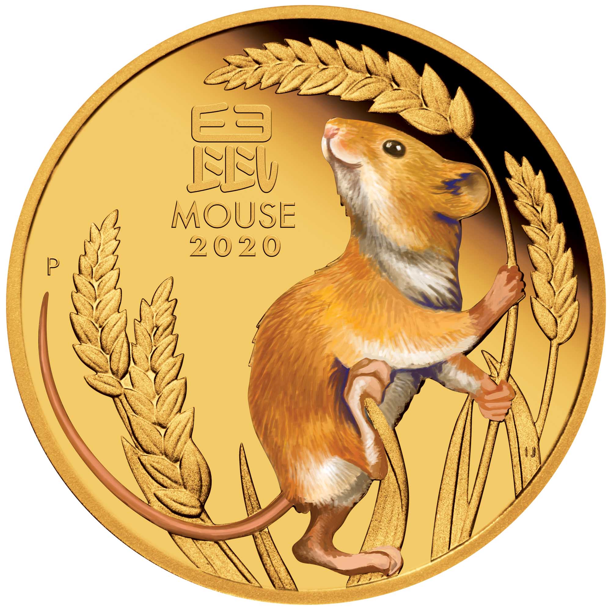 02 2020 Year of the Mouse 1oz Gold Proof Coloured Coin StraightOn HighRes