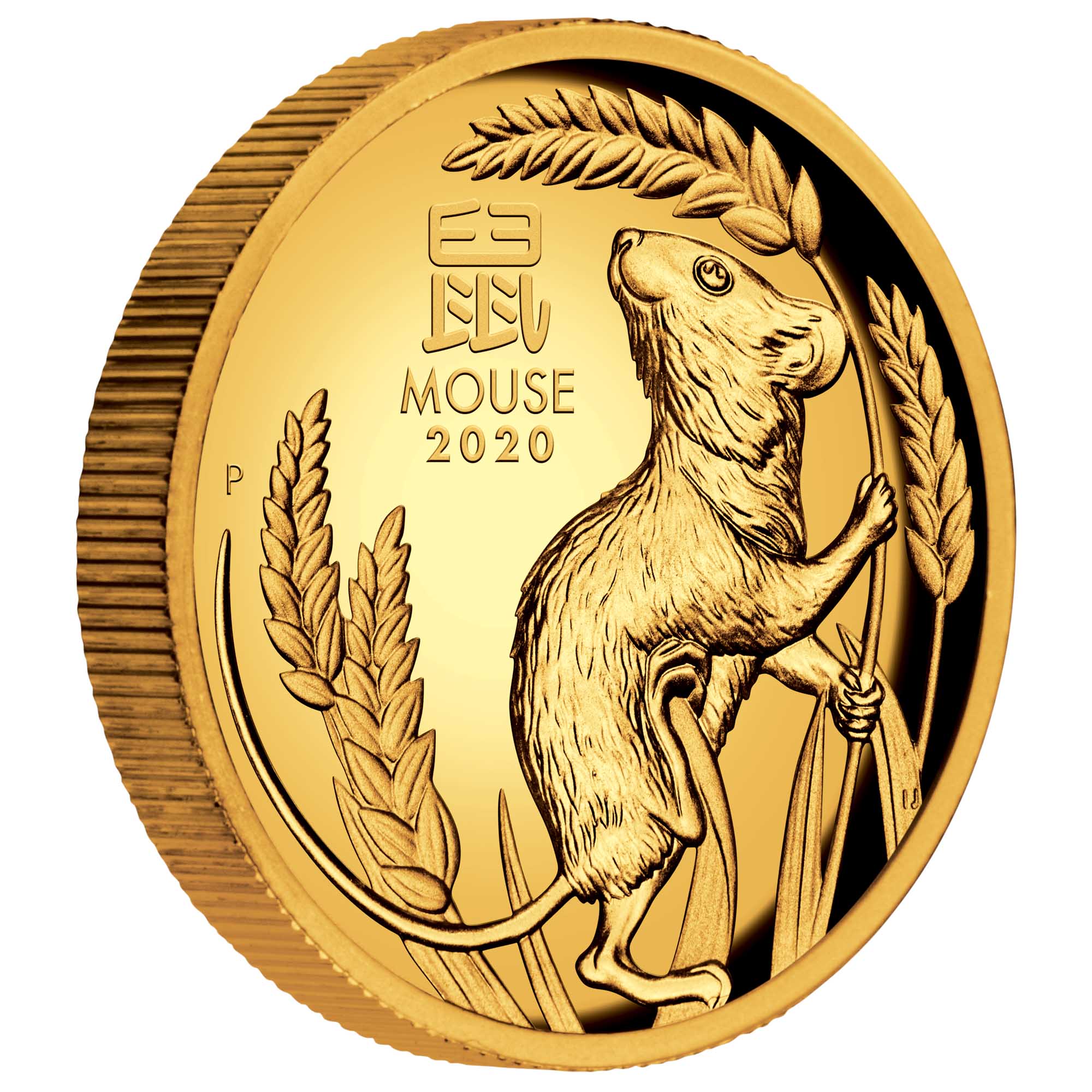 01 australian lunar coin series iii 2020 year of the mouse 2019 1oz gold proof high relief OnEdge