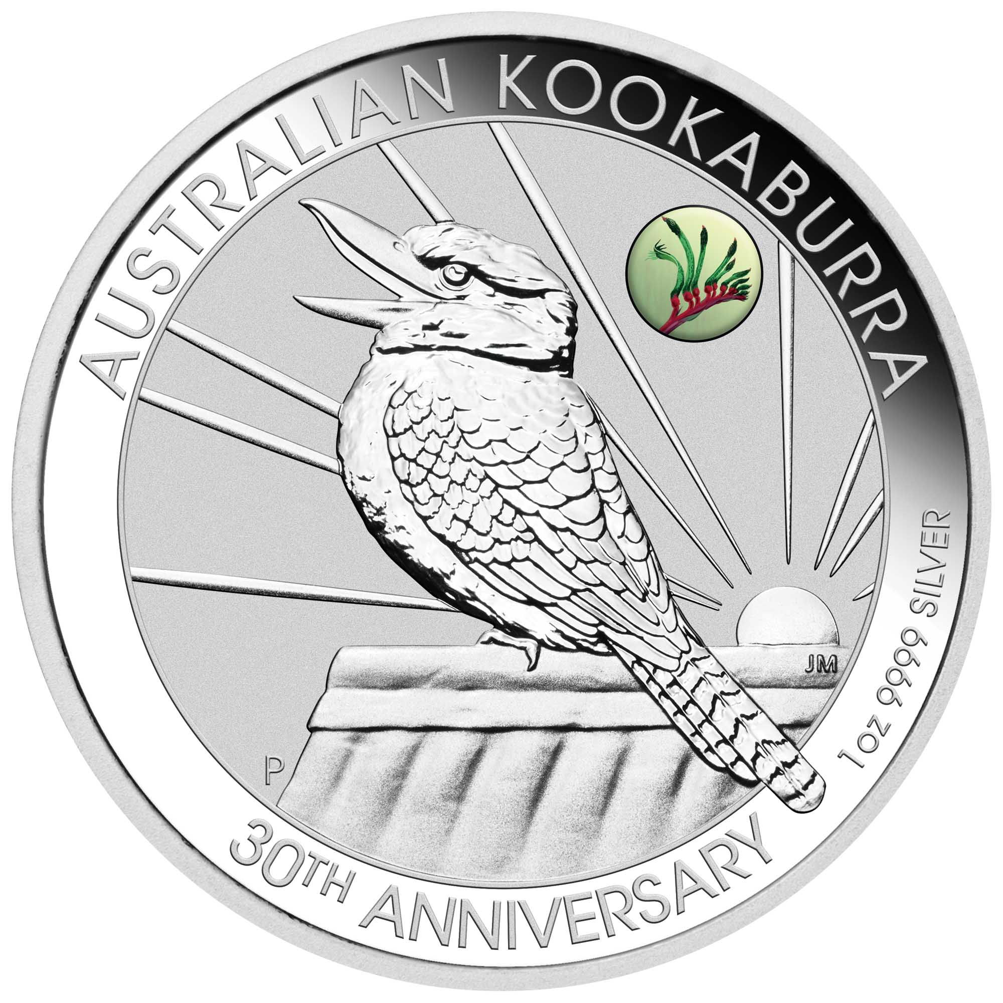 02 perth anda money expo special 30th anniversary australian kookaburra with kangaroo paw 2019 1oz silver privy StraightOn