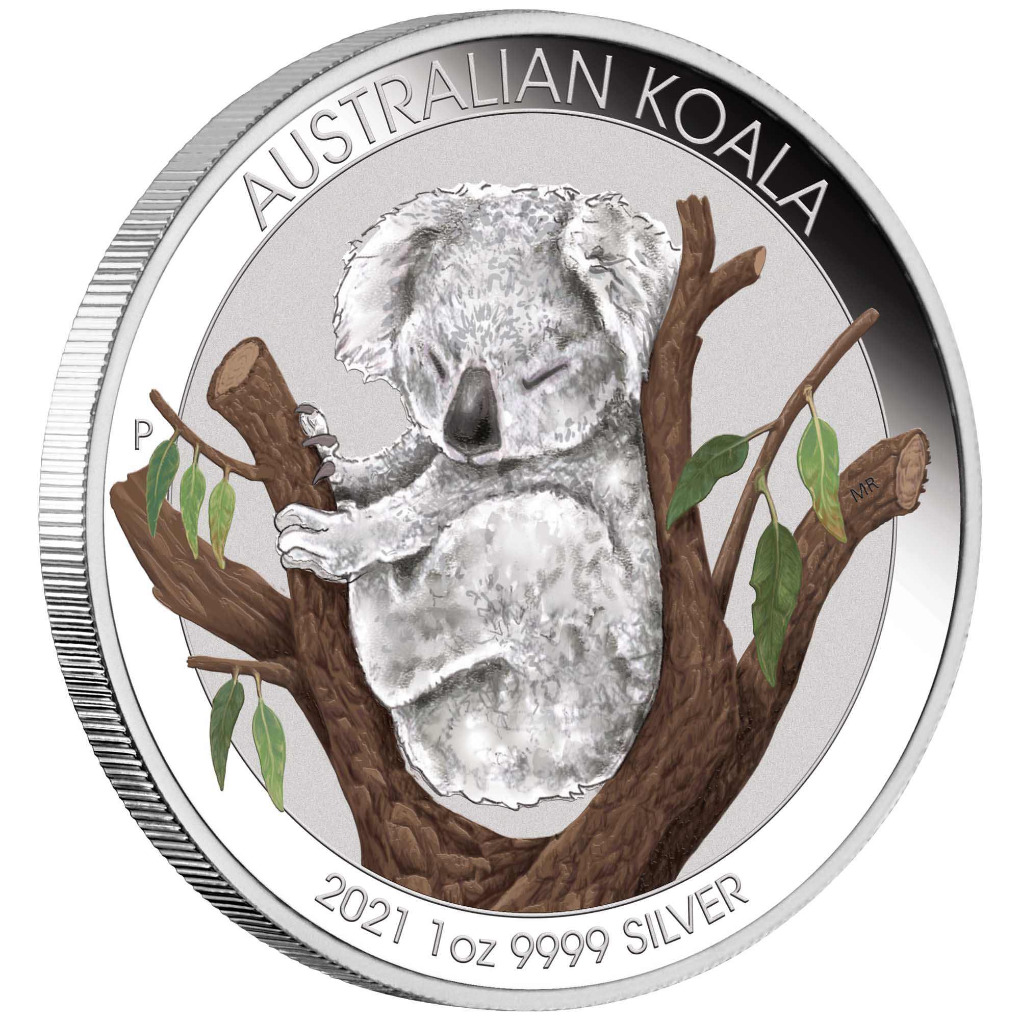 01 2021 AustralianKoala 1oz Silver Proof Coloured Coin OnEdge HighRes