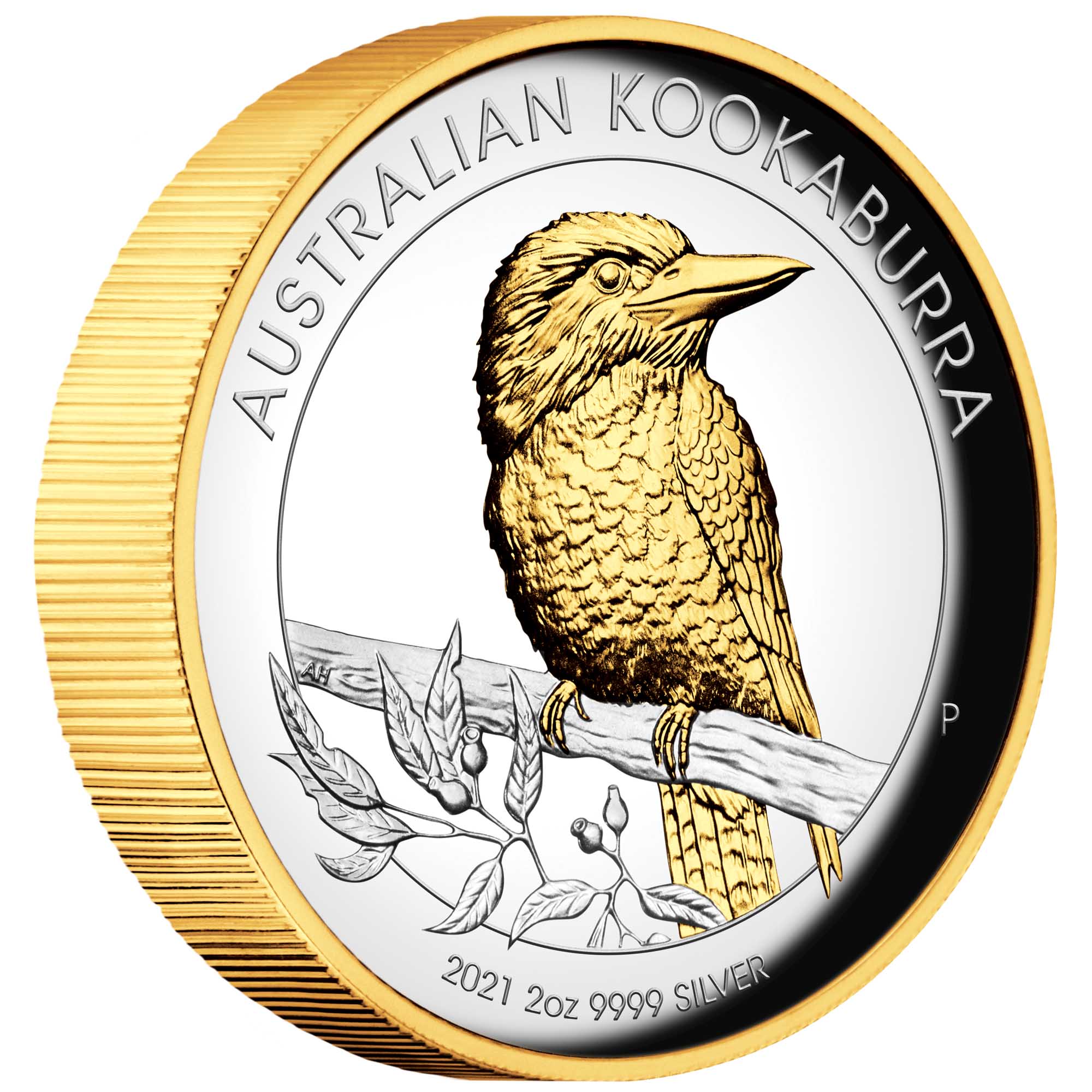01 2021 Kookaburra 2oz Silver Proof HR Gilded OnEdge HighRes