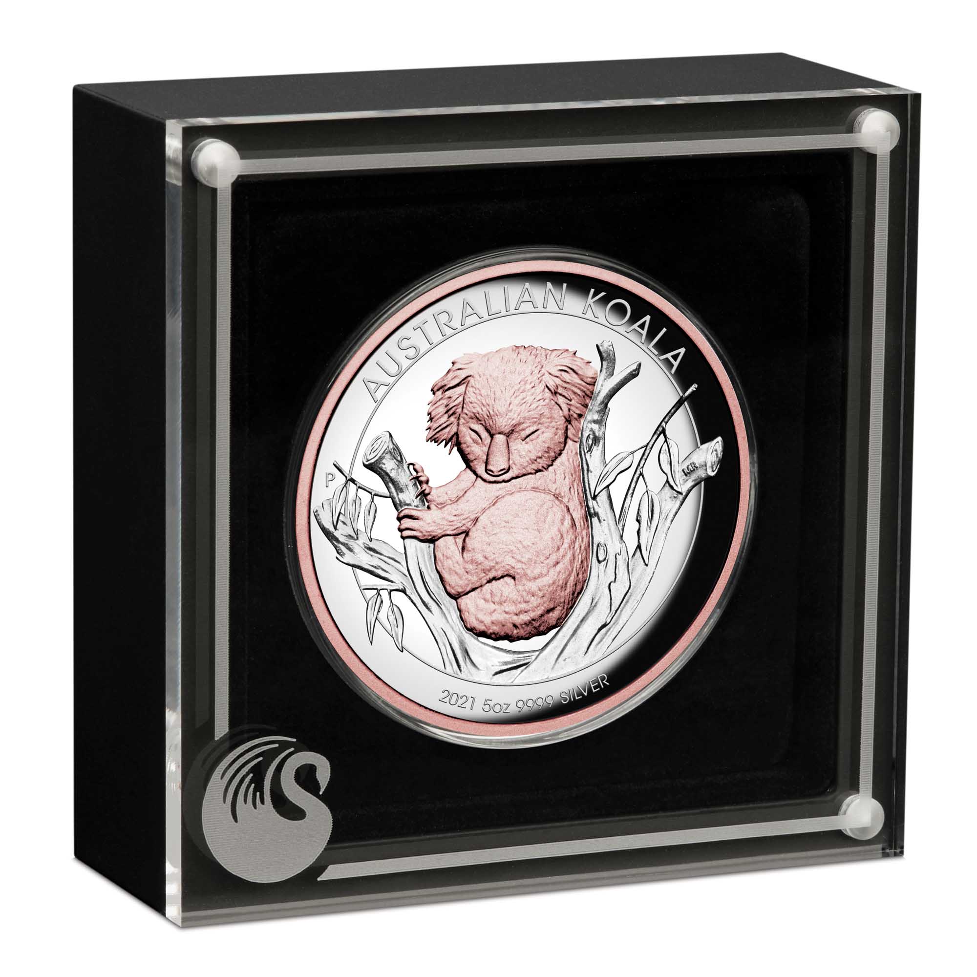 04 2021 Australian Koala 5oz Silver Proof High Relief Rose Gold Gilded Coin InShipper HighRes