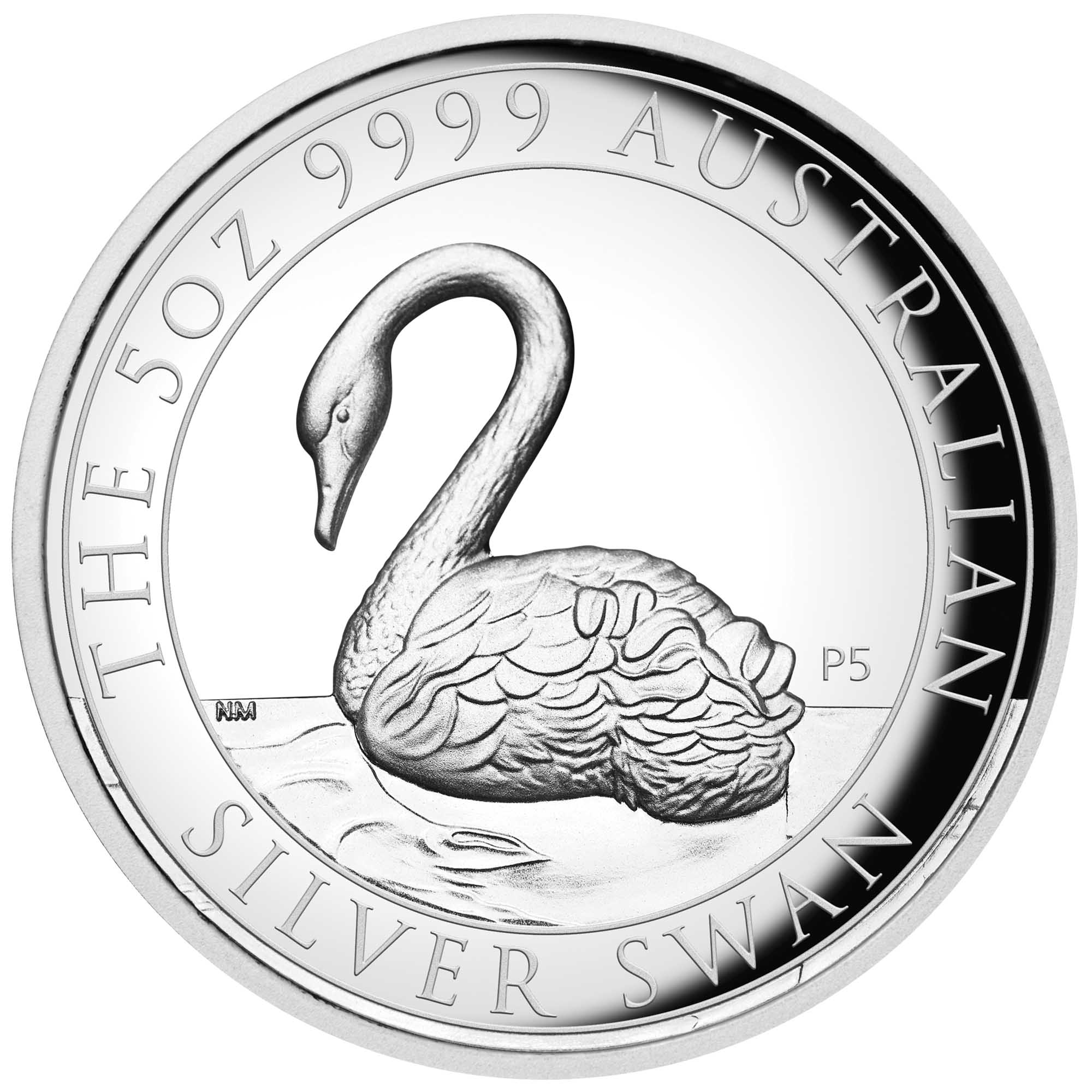02 2021 Swan 5oz Silver Proof High Relief Coin StraightOn HighRes
