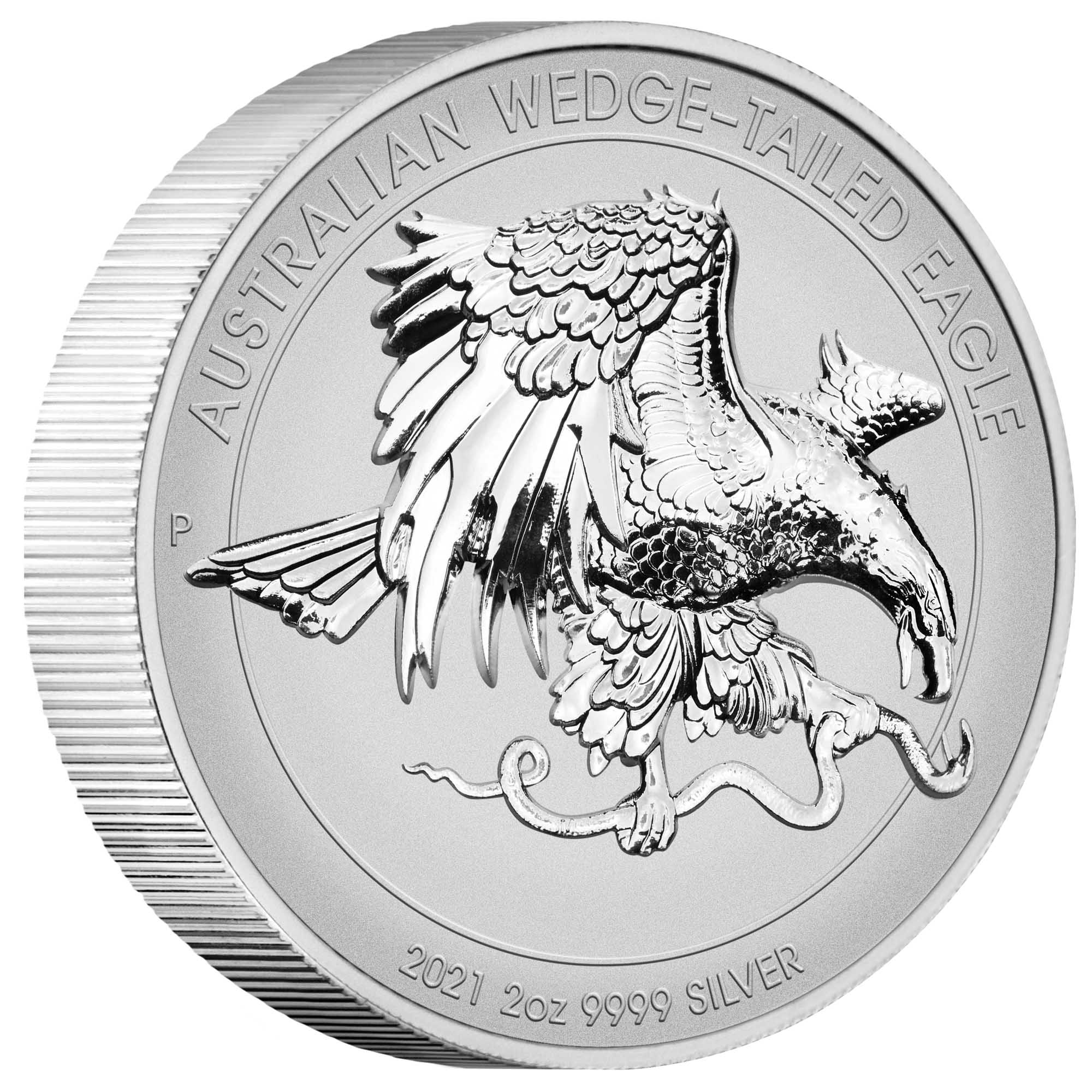 01 australian wedge tailed eagle 2021 2oz silver reverse proof ultra high relief piedfort OnEdge