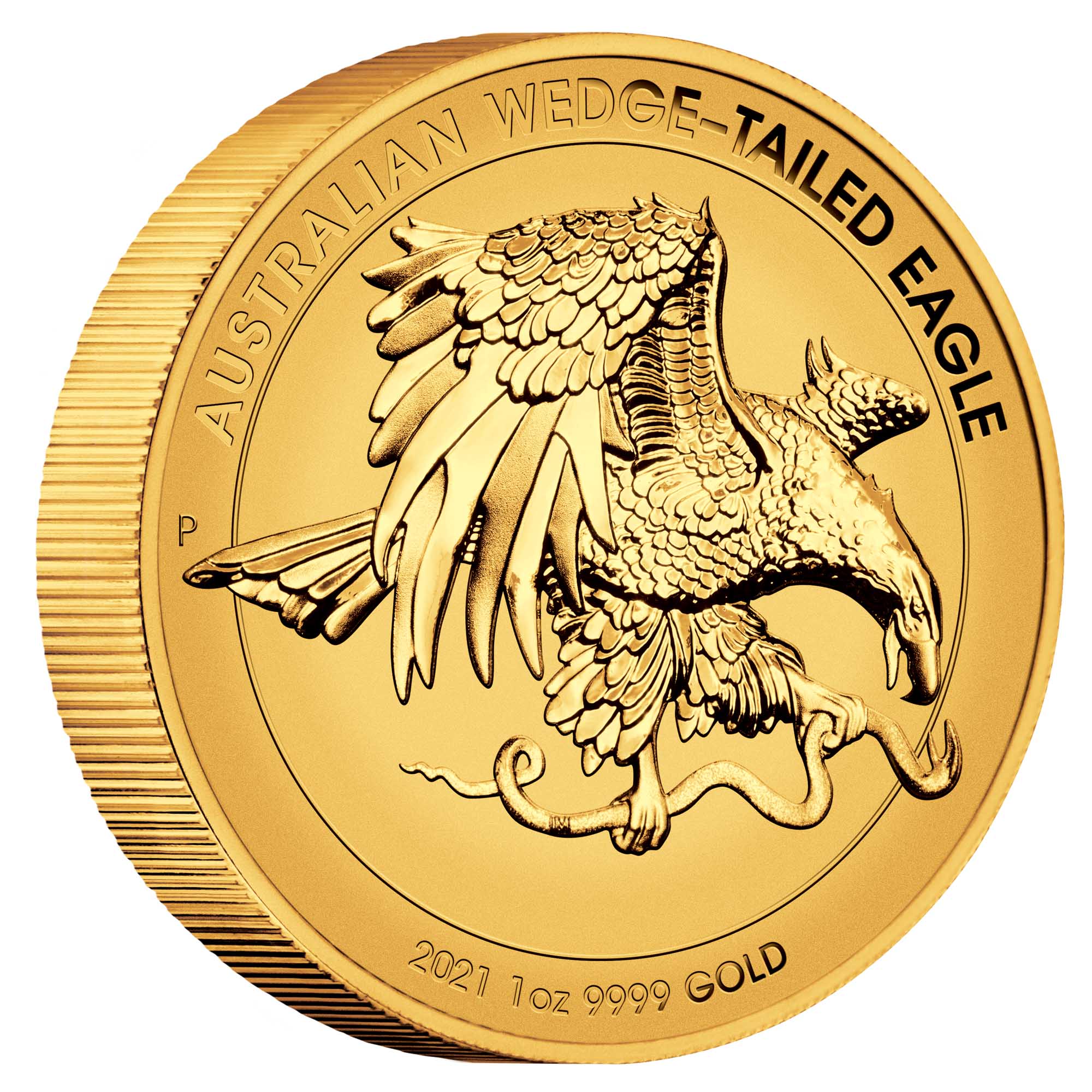 01 australian wedge tailed eagle 2021 1oz gold enhanced reverse proof high relief OnEdge