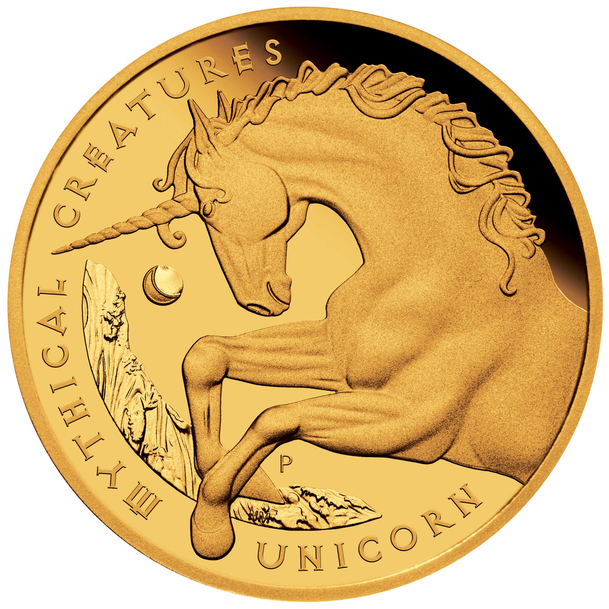 02 2021 MythicalCreaturesUnicorn 1oz Gold Proof Coin StriaghtOn HighRes