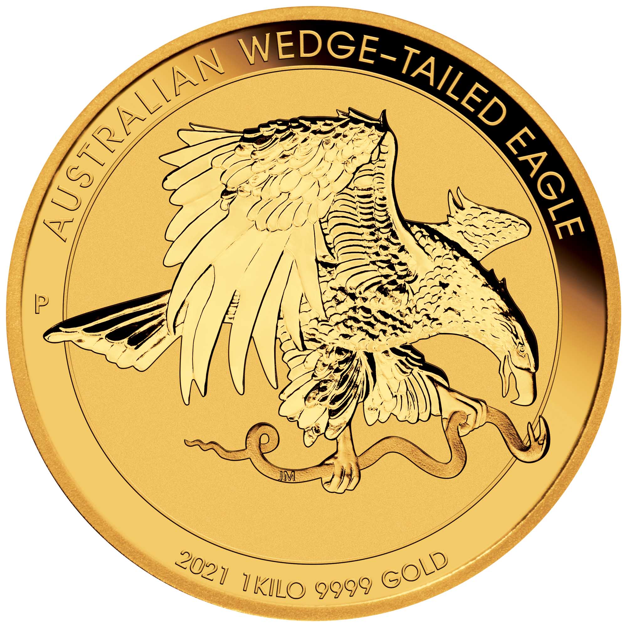 02 2021 Australian WedgeTailed Eagle 1 Kilo Gold Incused Coin StraightOn HighRes