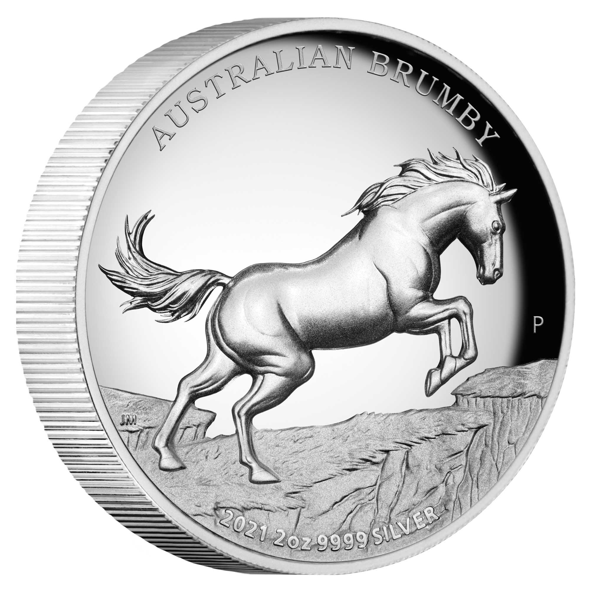 01 2021 AustralianBrumby 2oz Silver Proof HighRelief Coin OnEdge HighRes