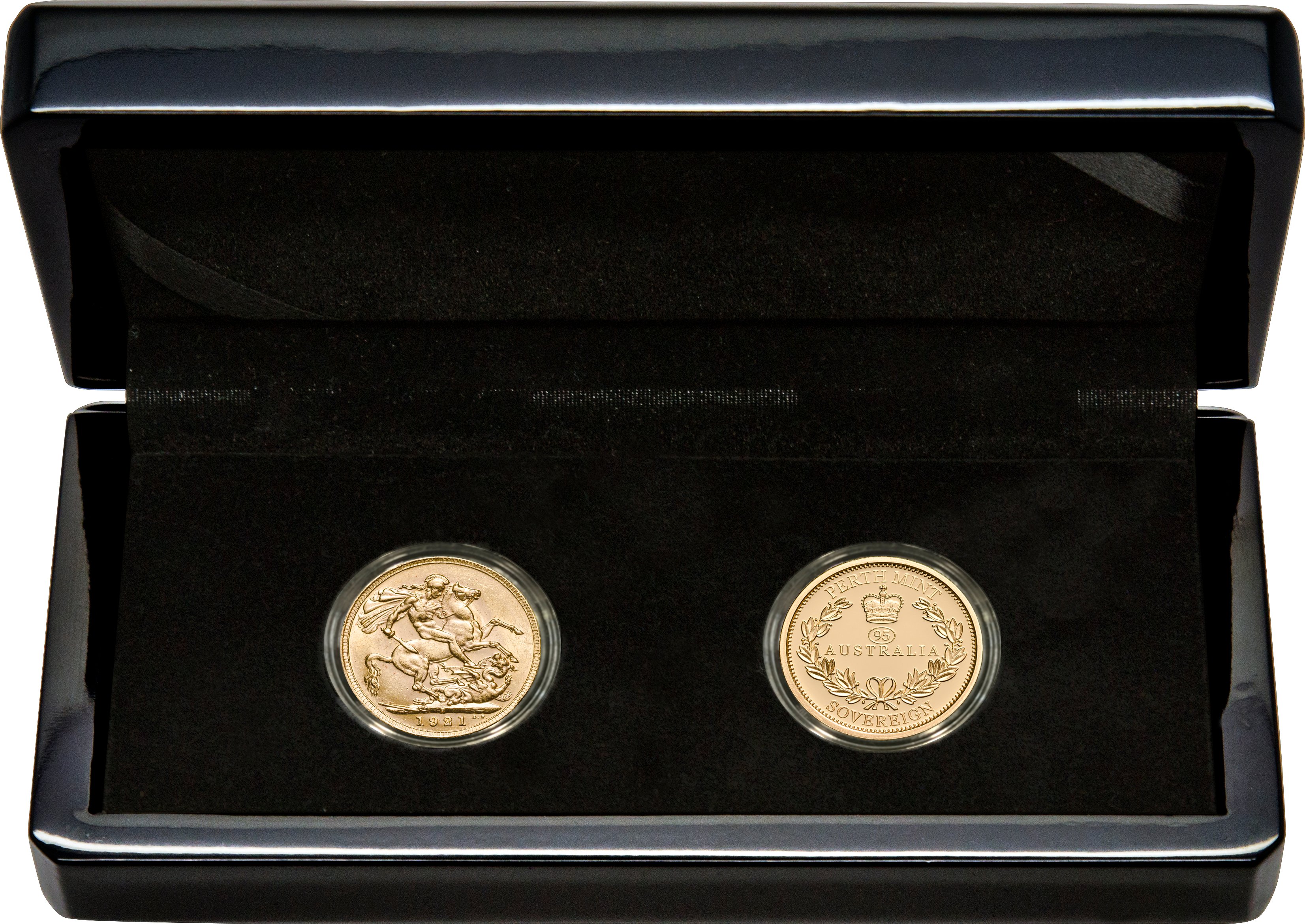 01 26699 1921 & 2021 PM SOVEREIGN CENTENARY PAIR Box Open