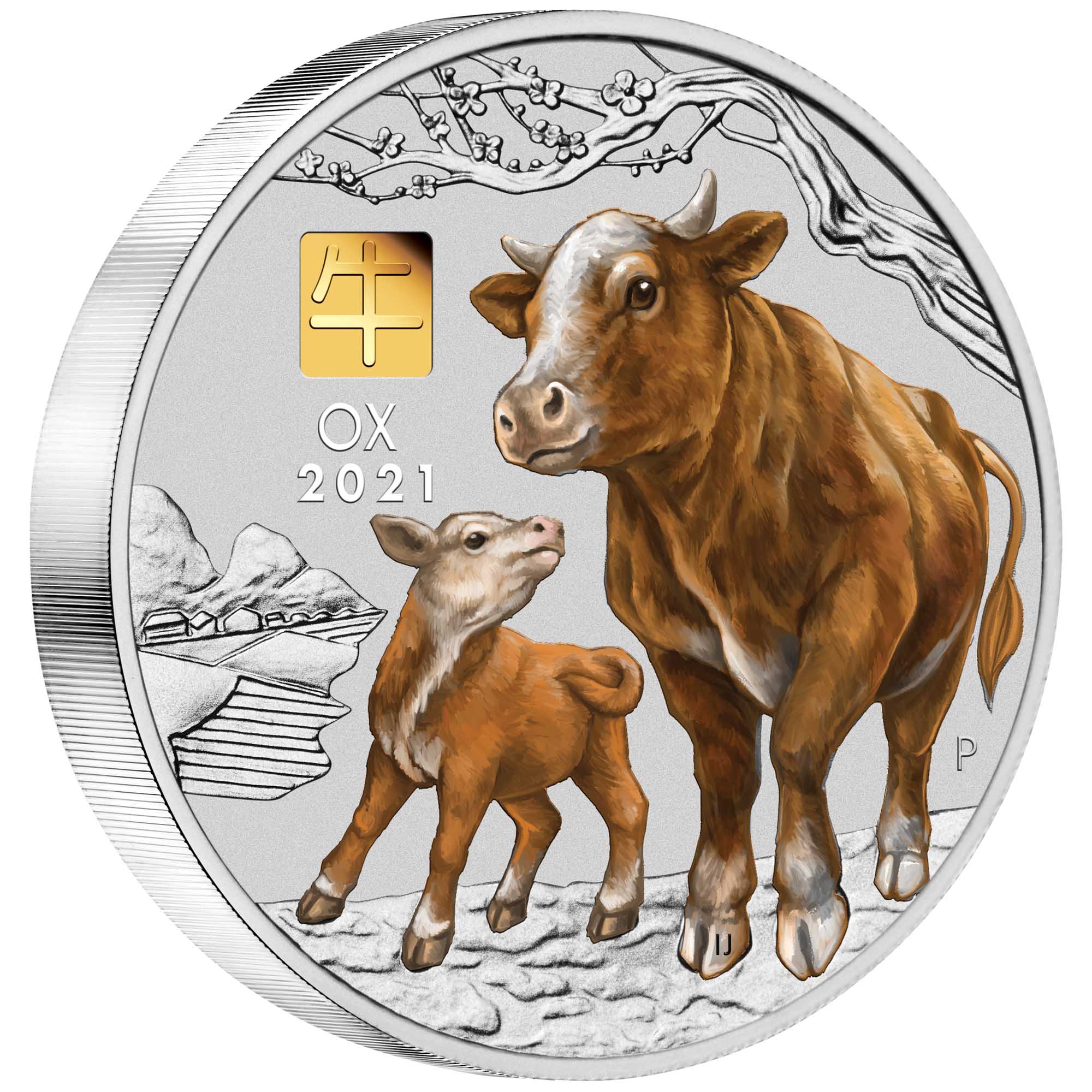 01 australian lunar series iii 2021 year of the ox 1 kilo silver with gold privy mark OnEdge