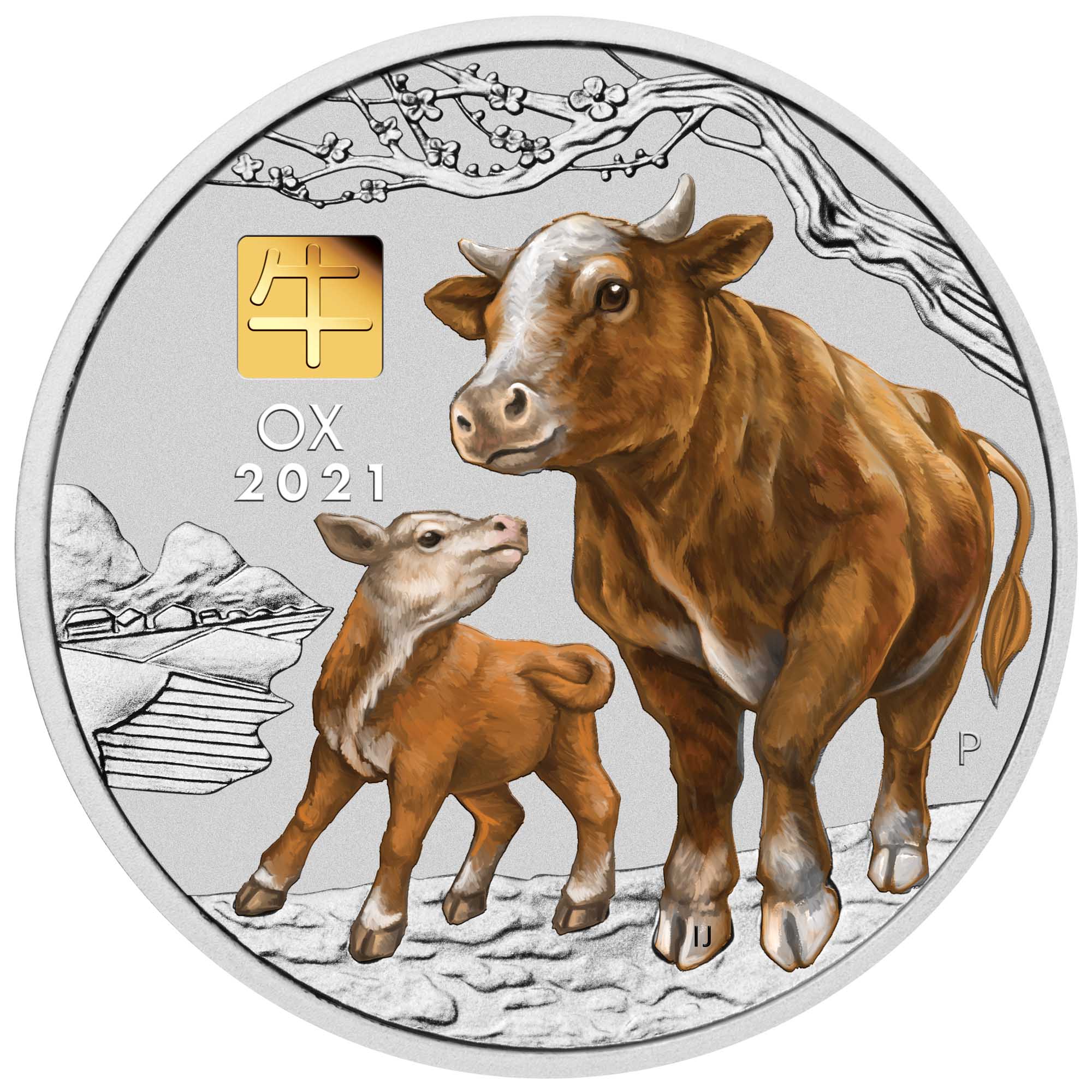 02 australian lunar series iii 2021 year of the ox 1 kilo silver with gold privy mark StraightOn