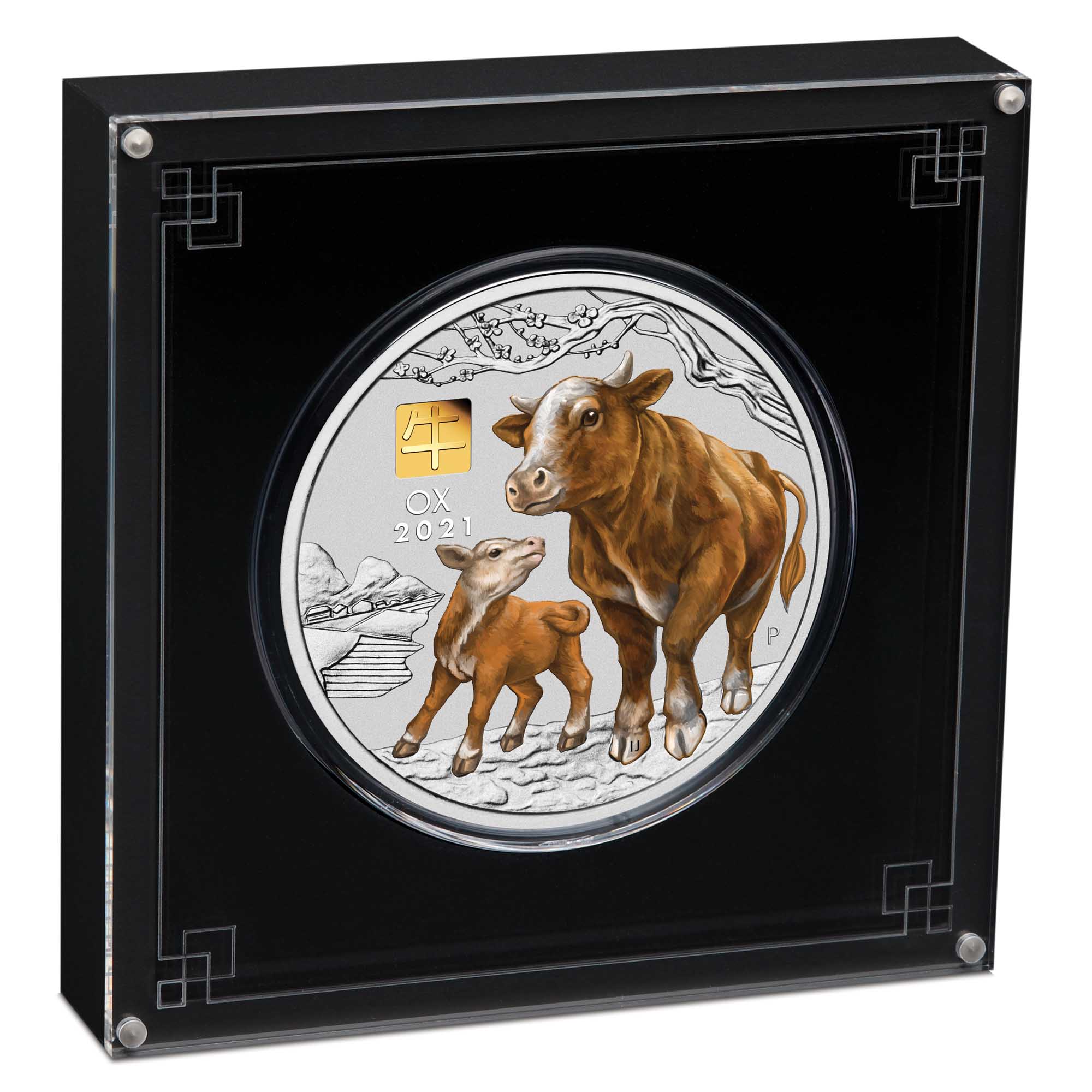 04 australian lunar series iii 2021 year of the ox 1 kilo silver with gold privy mark Obverse