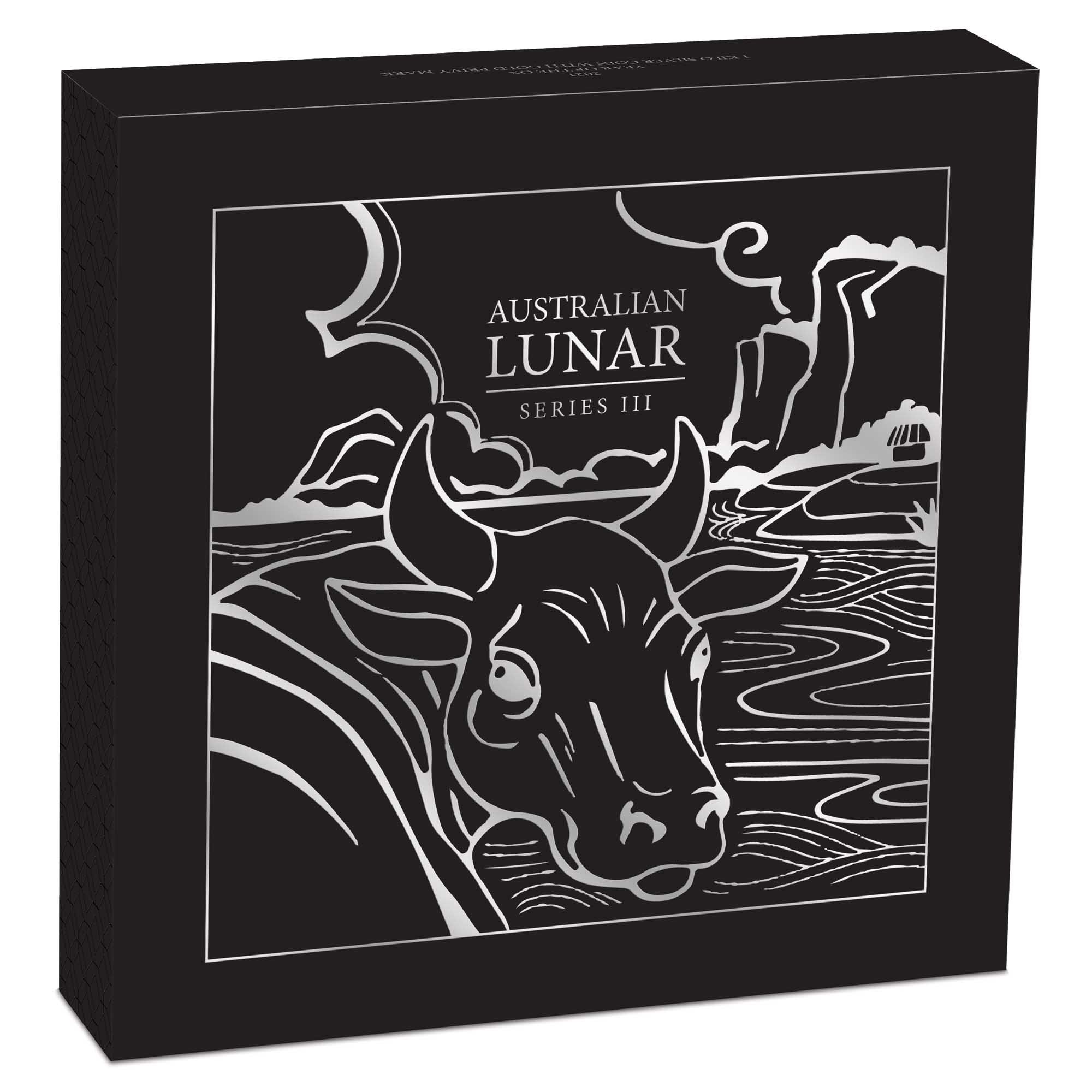 05 australian lunar series iii 2021 year of the ox 1 kilo silver with gold privy mark InCase