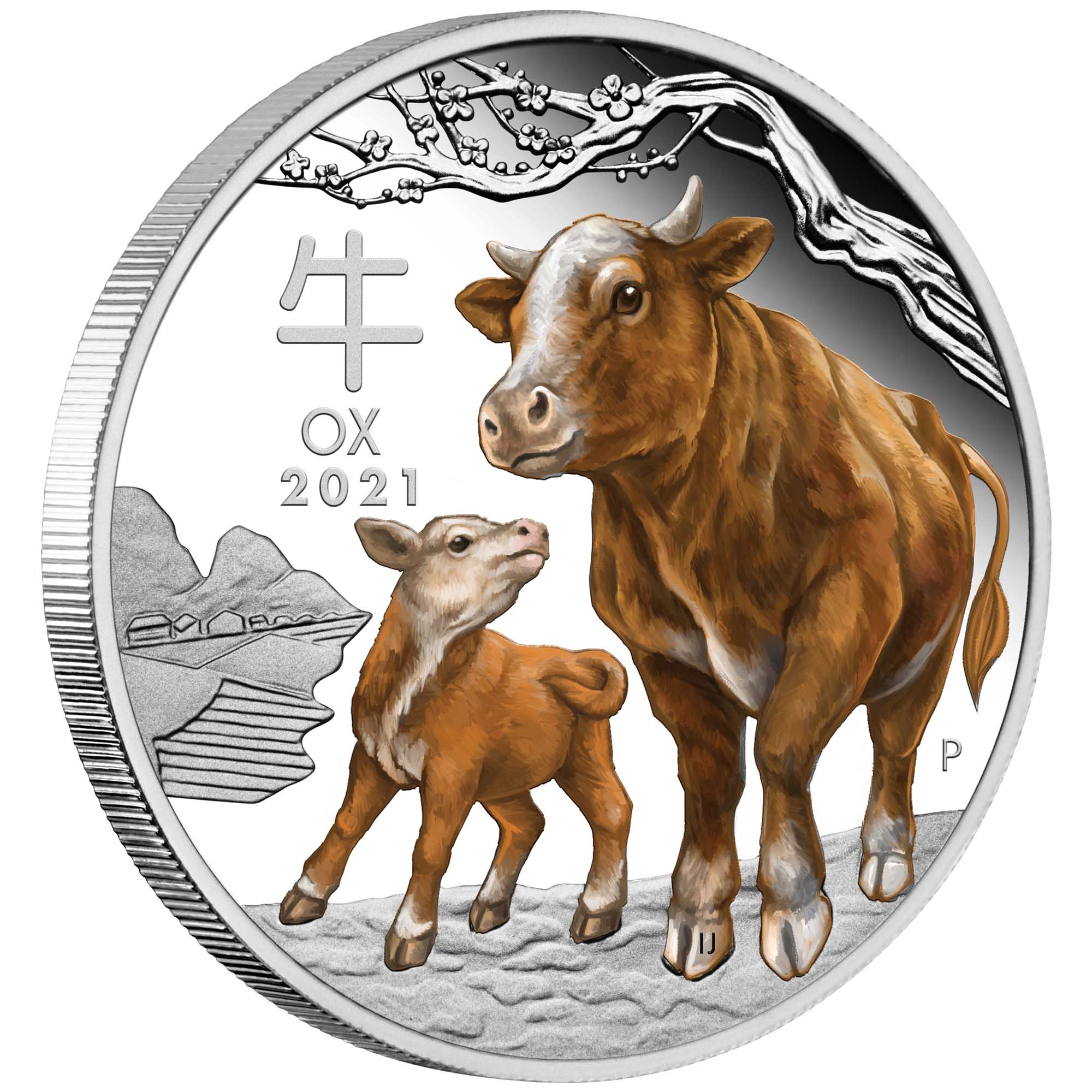 01 australian lunar series iii 2021 year of the ox 1oz silver proof coloured OnEdge