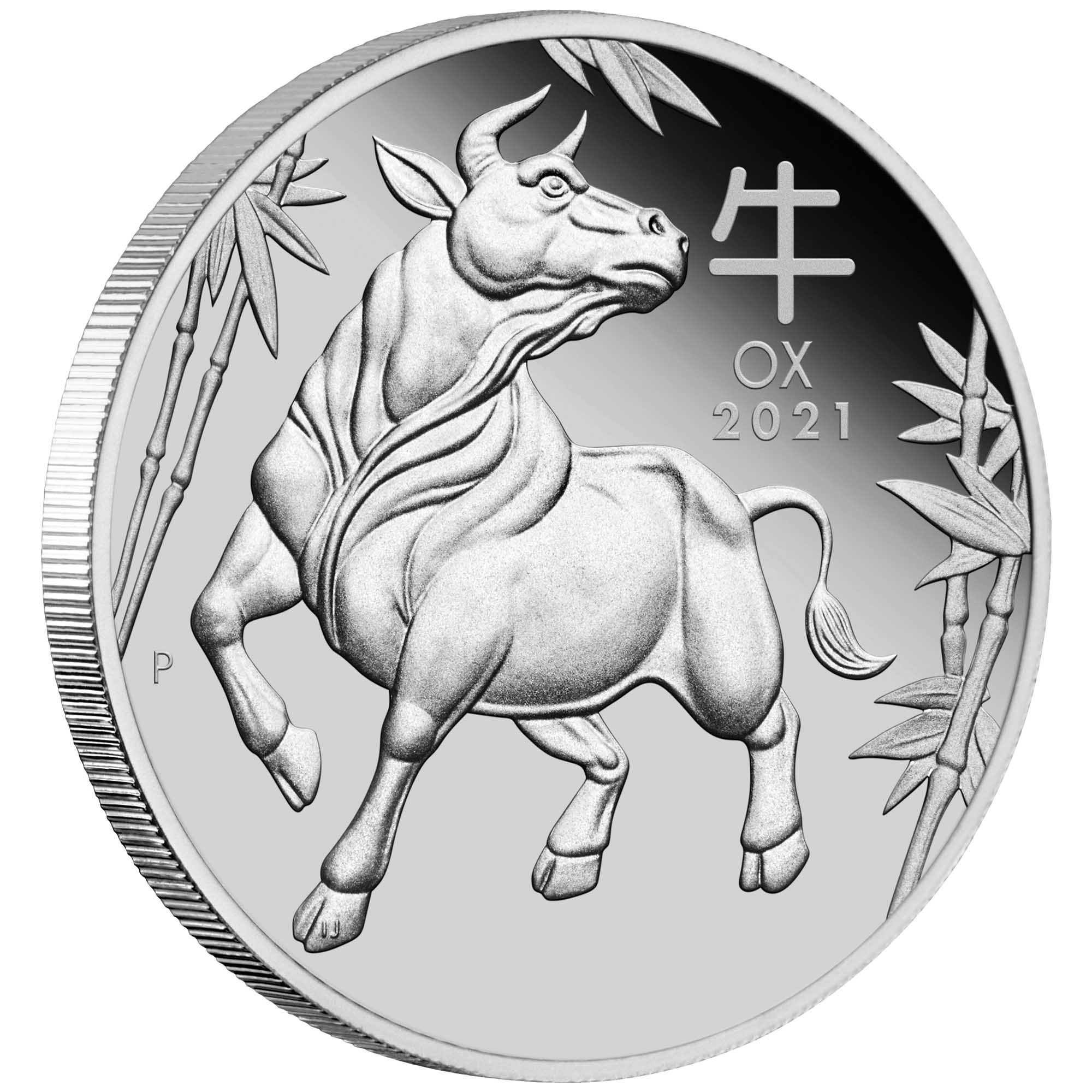 01 2021 Year of the Ox 1oz Platinum Proof Coin OnEdge HighRes