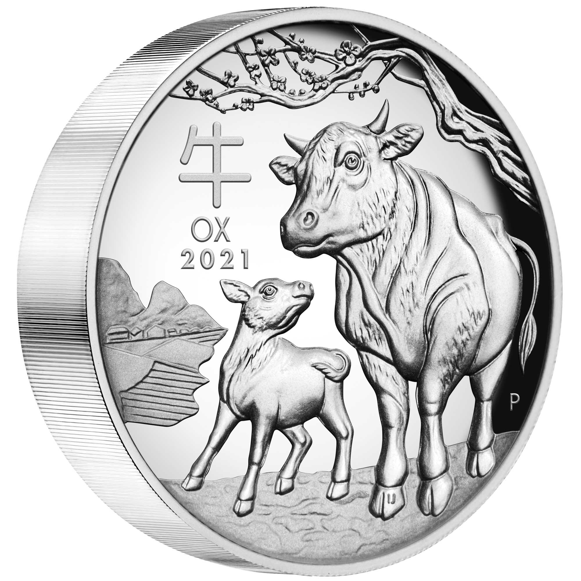 01 2021 Year of the Ox 5oz Silver Proof High Relief Coin OnEdge HighRes