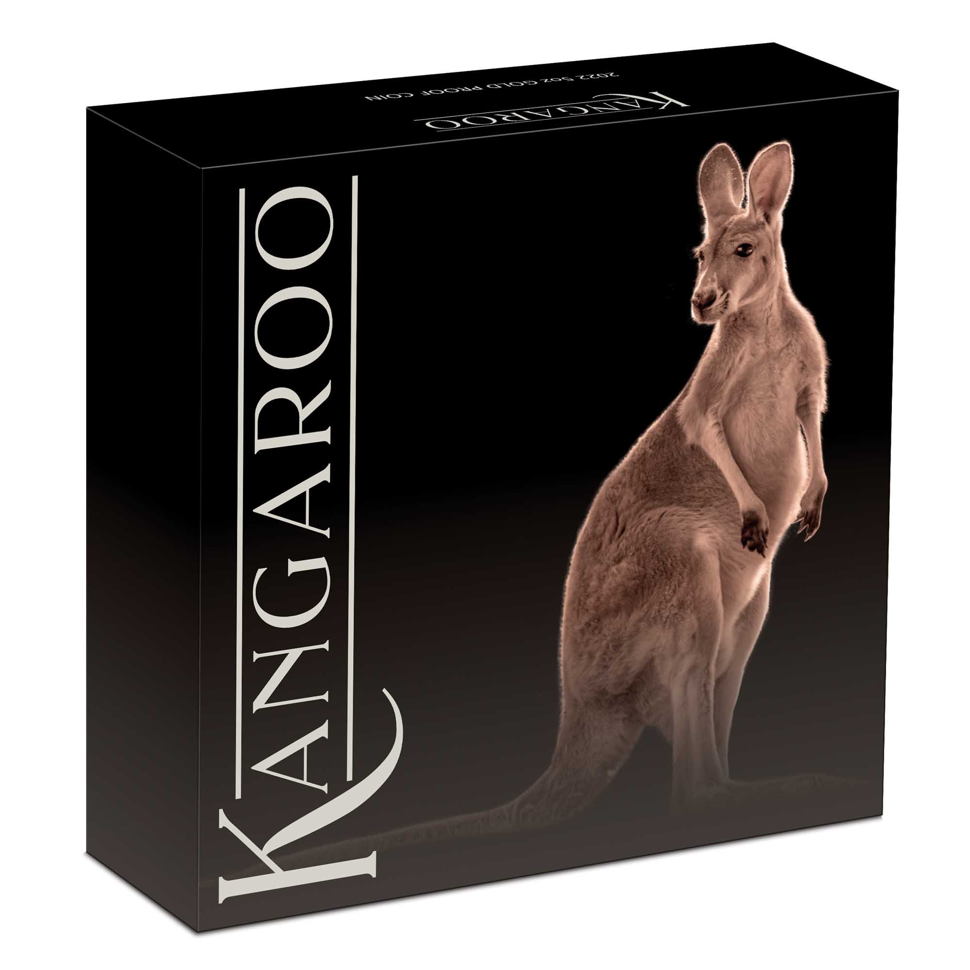 04 2022 Australian Kangaroo 5oz Gold  Proof Coin InShipper HighRes