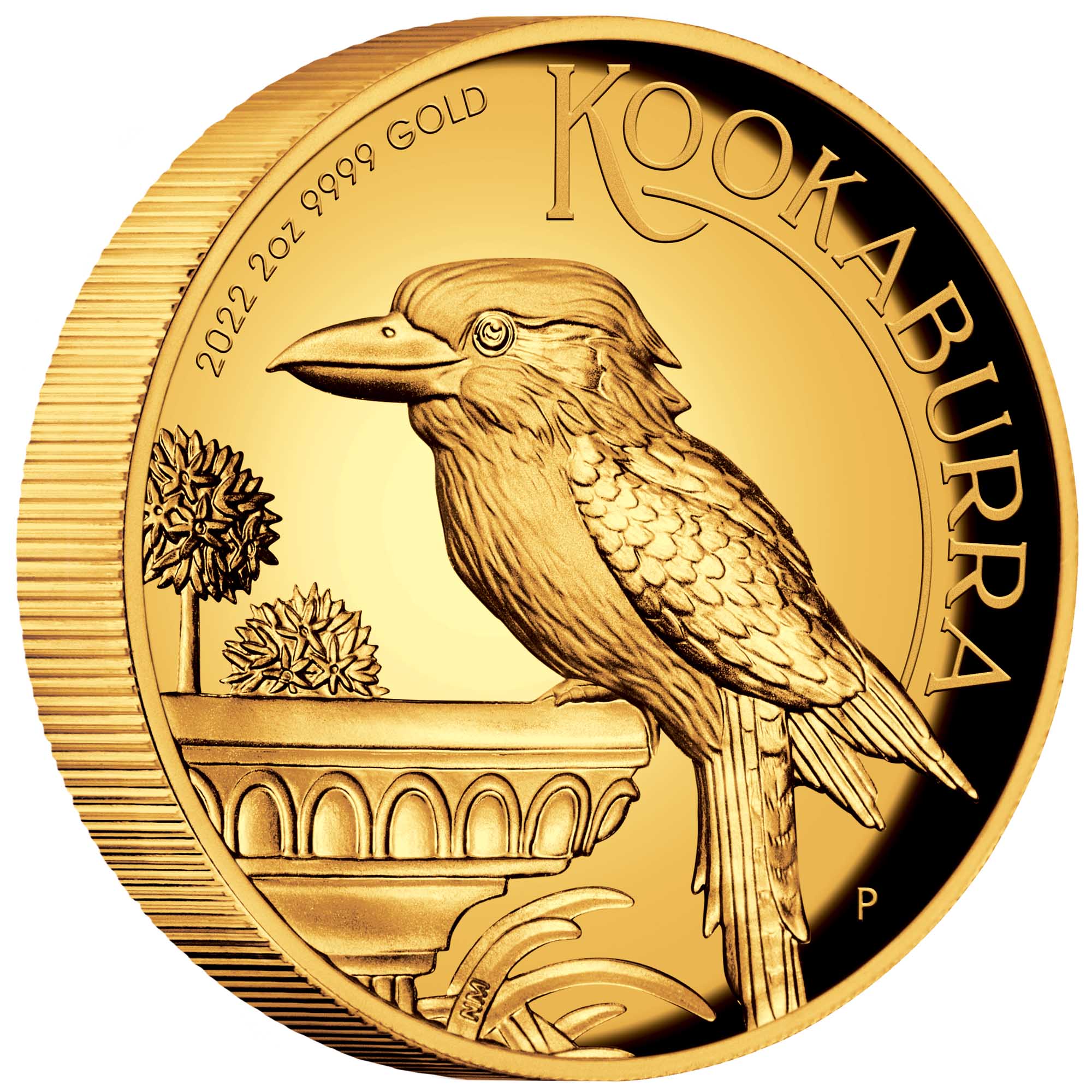 01 2022 Australian Kookaburra 2oz Gold Proof High Relief Coin OnEdge HighRes