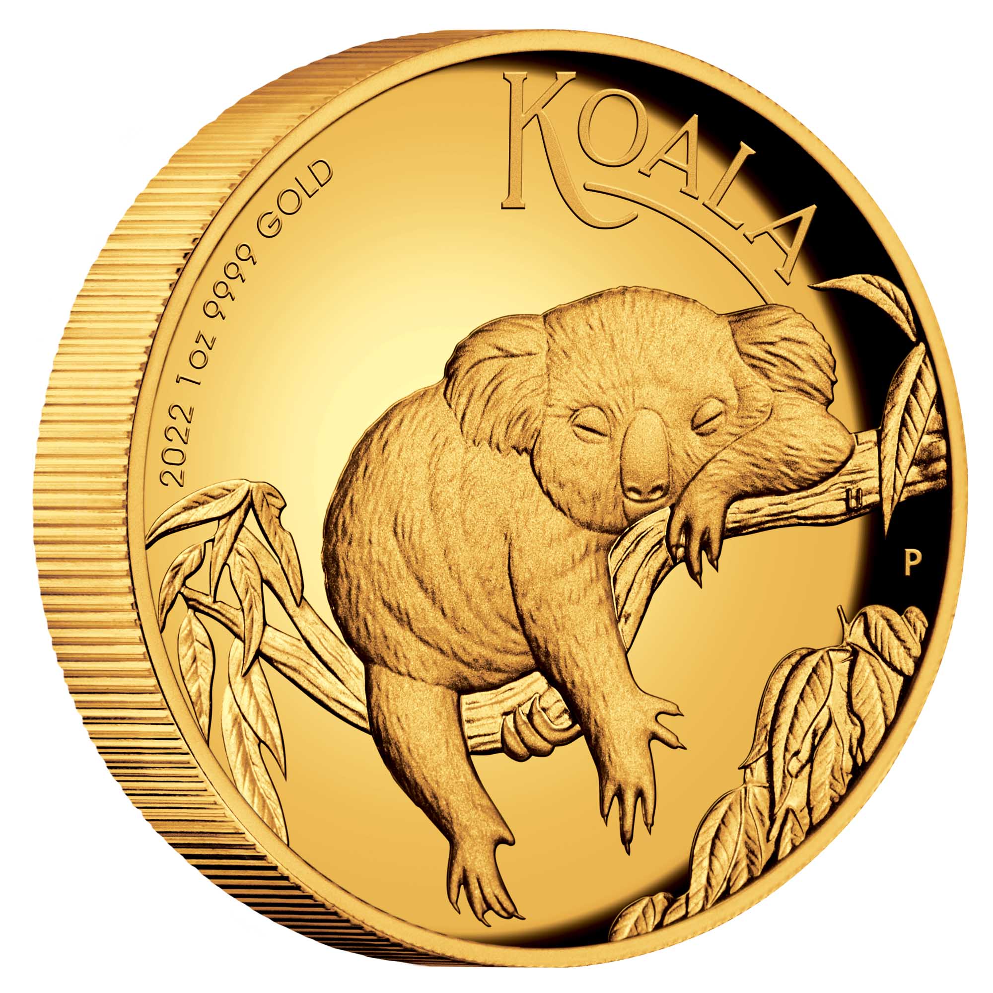 01 2022 Australian Koala 1oz Gold Proof High Relief Coin OnEdge HighRes