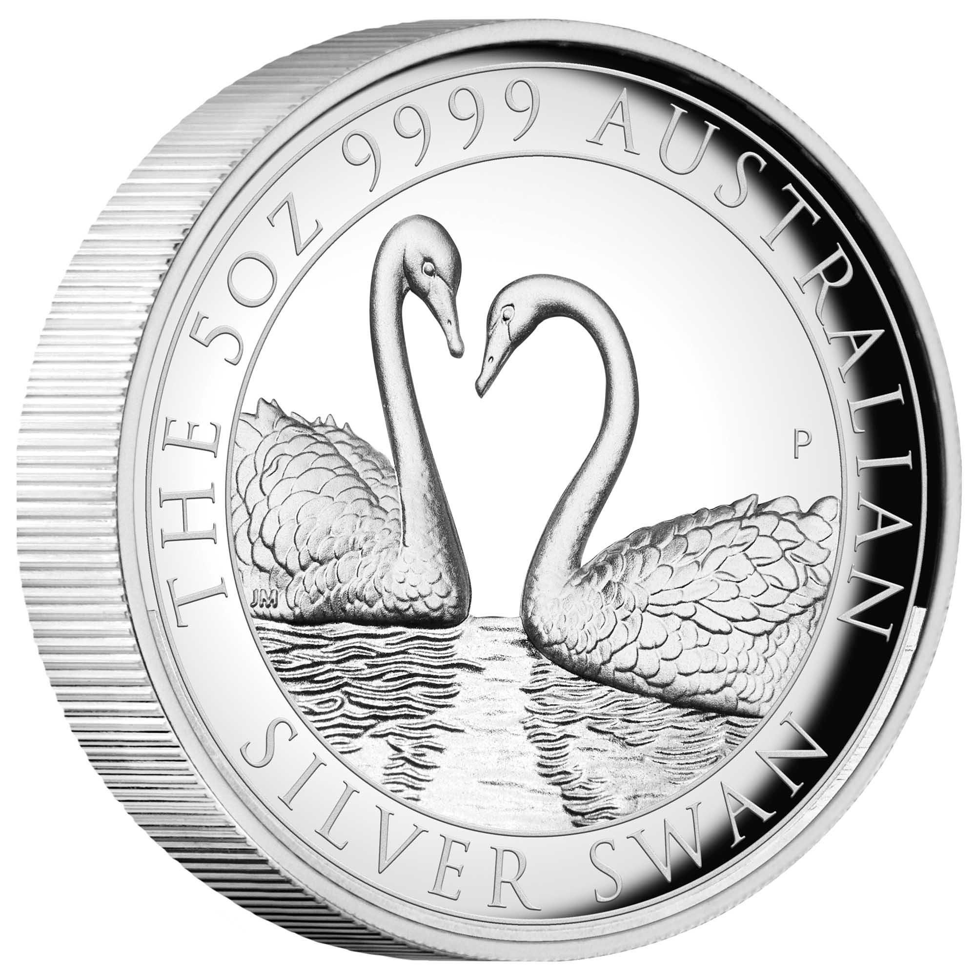 01 2022 AustralianSwan 5oz Silver Proof HRCoin OnEdge HighRes