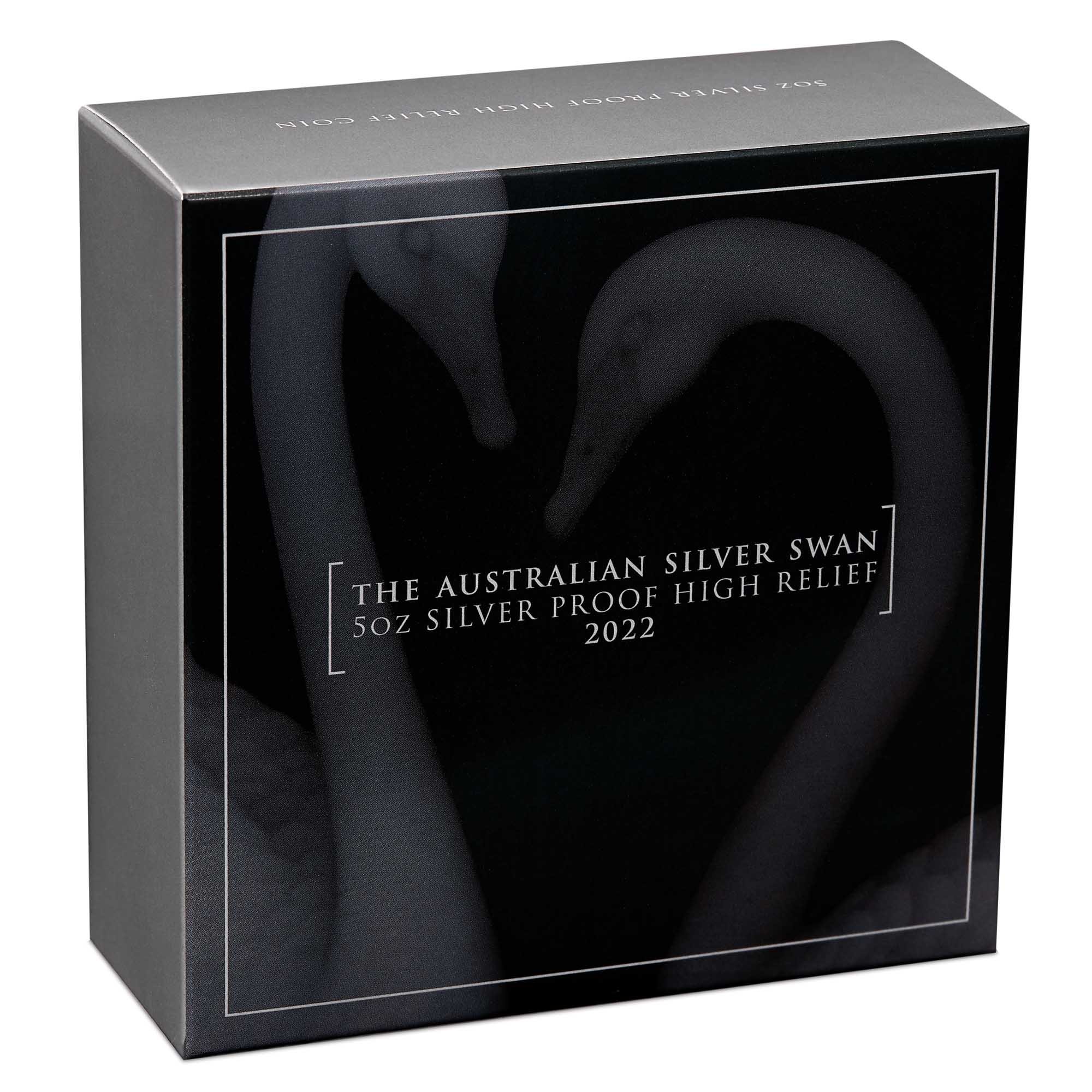 05 2022 AustralianSwan 5oz  Silver Proof HR Coin InShipper HighRes