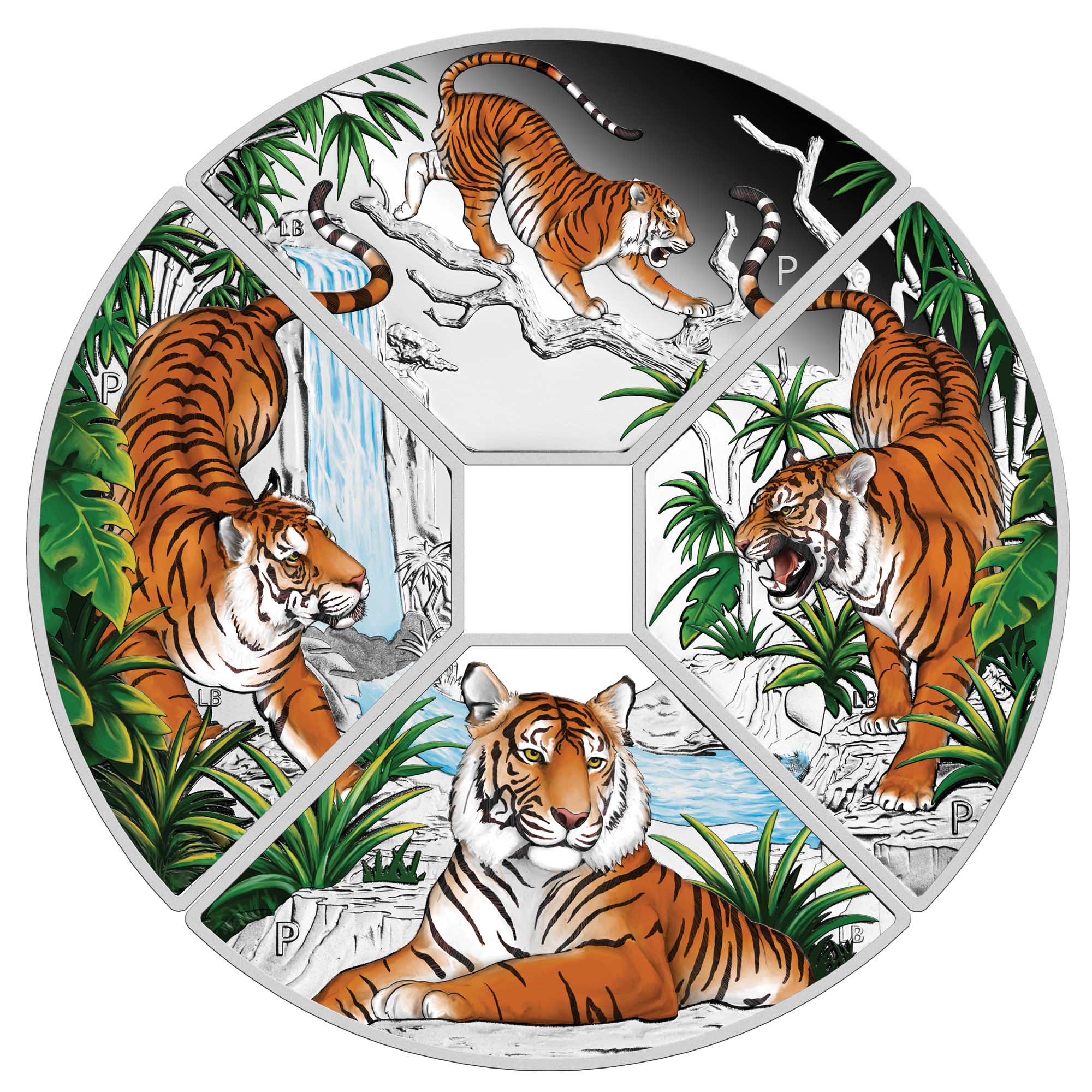 02 2022 Lunar Quadrant Tiger 1oz Silver Four Coin Set StraightOn HighRes