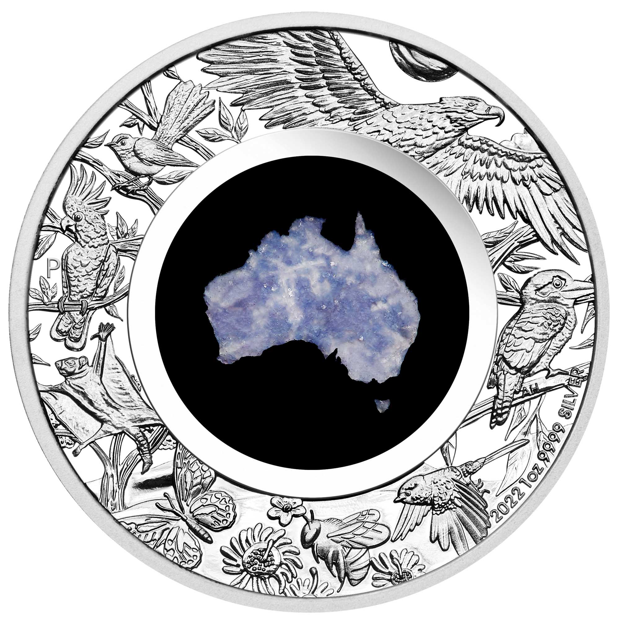 02 2022 Great Southern Land 1oz Silver Proof Blue Lepidolite StraightOn HighRes