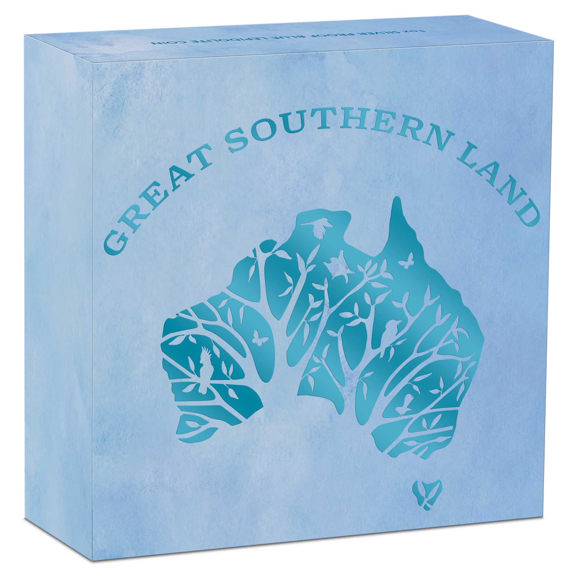 05 2022 Great Southern Land 1oz Silver Proof Blue Lepidolite InShipper HighRes