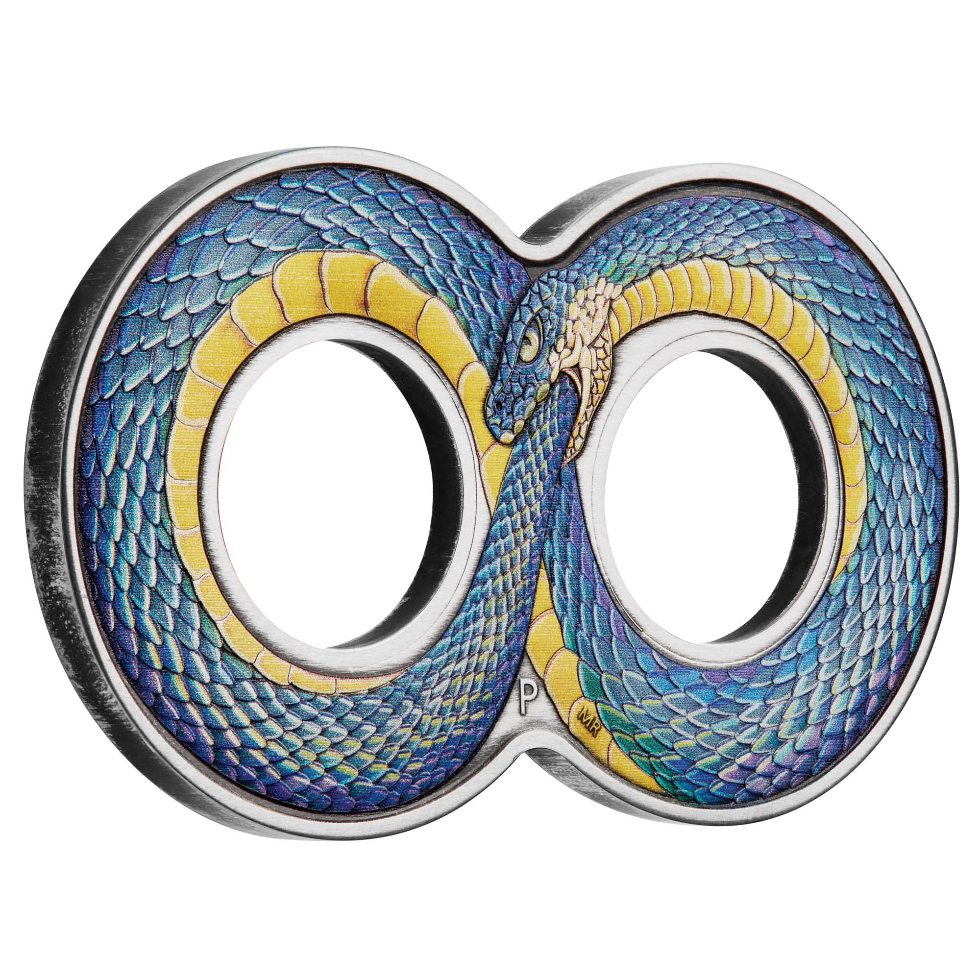 01 2022 Ouroboros Infinity 2oz Silver Antiqued Coin OnEdge HighRes