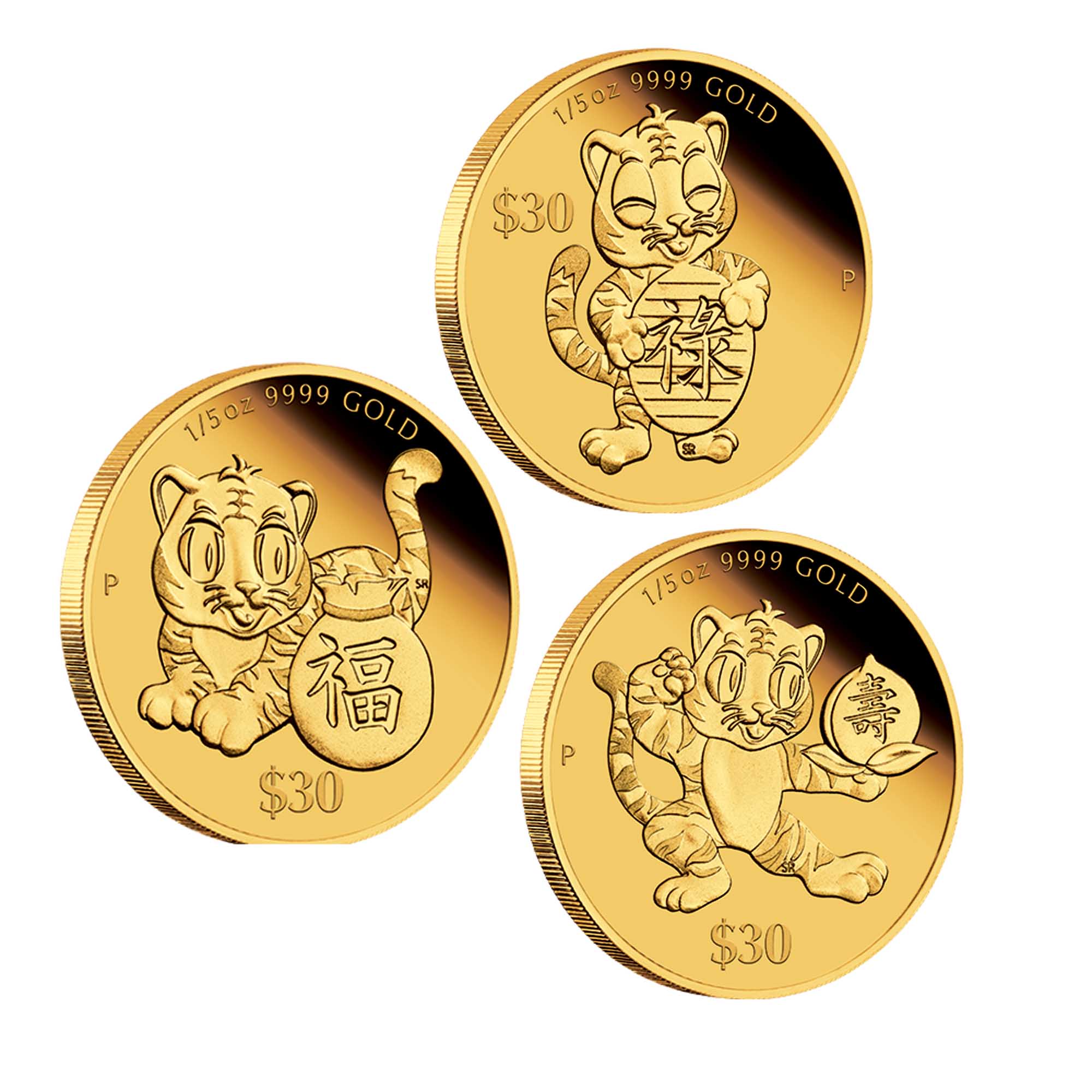 2022 Year of the Tiger 1/5oz Gold Proof Three-Coin Set
