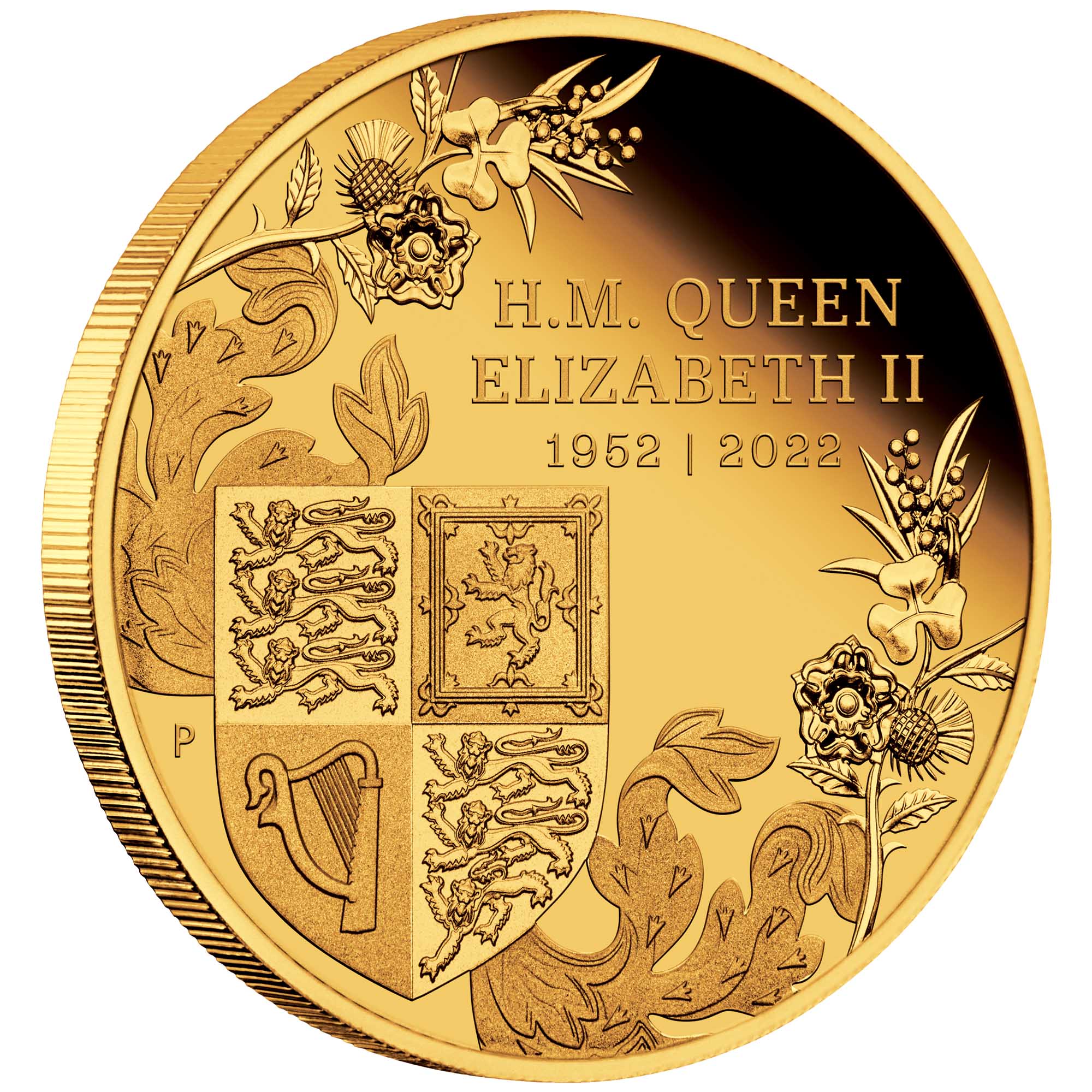 06 Queens Platinum Jubilee 2022 Gold Proof Coin OnEdge HighRes