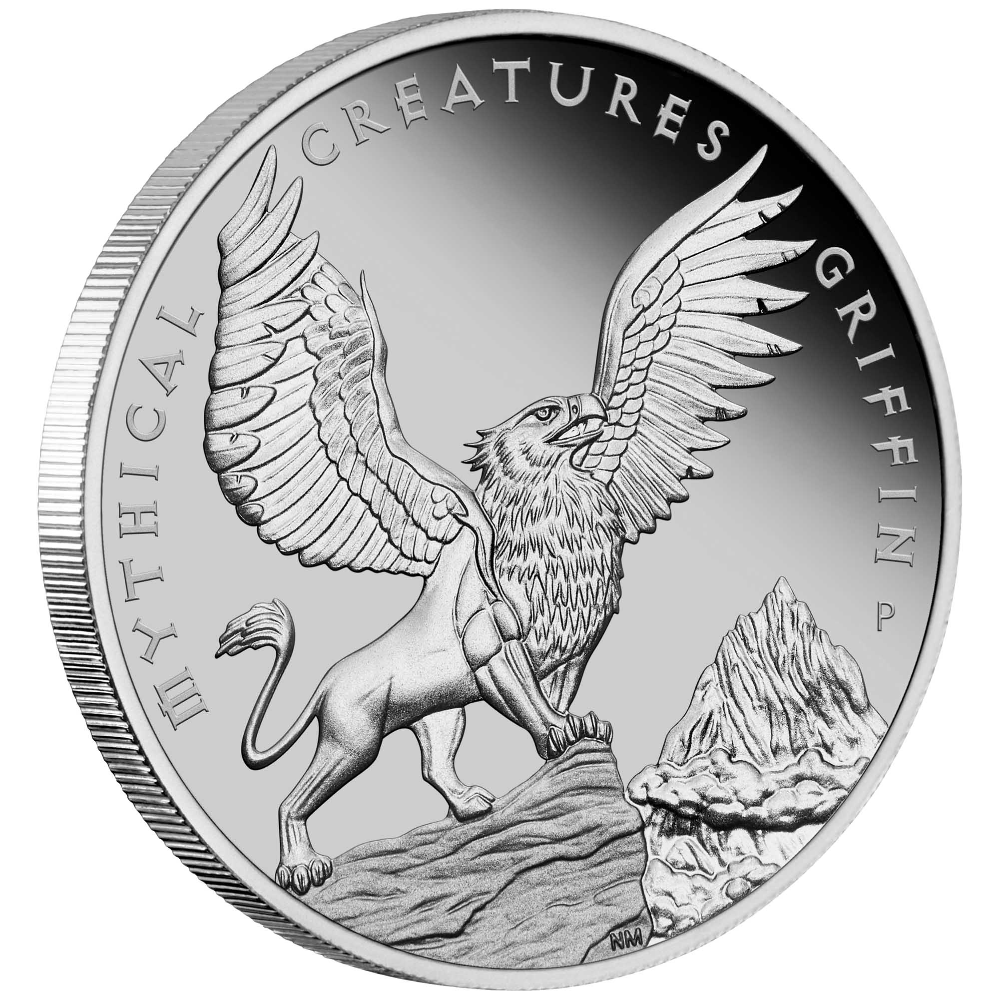 01 2022 MythicalCreaturesGriffin 1oz Platinum Proof Coin OnEdge HighRes